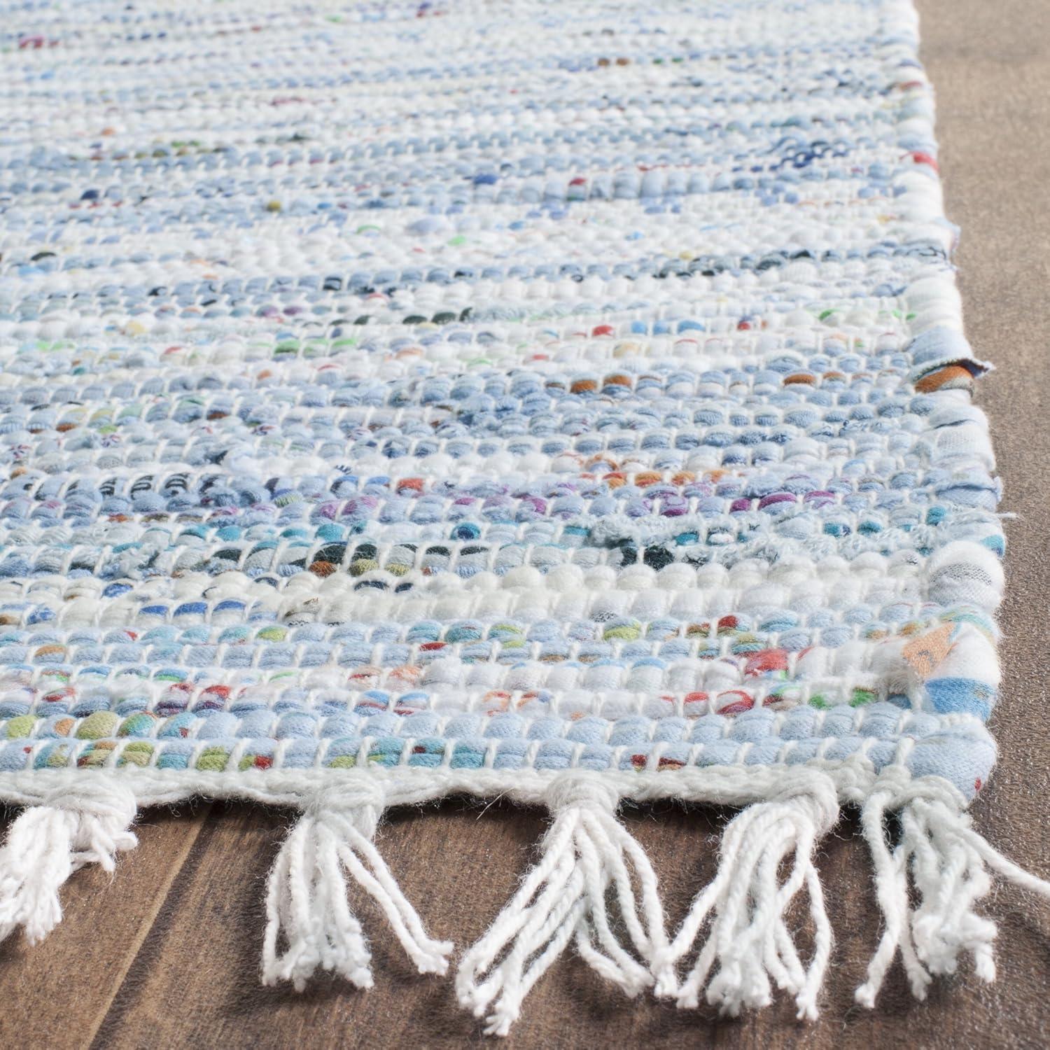 Light Blue Handmade Cotton 9' x 12' Flat Woven Rug