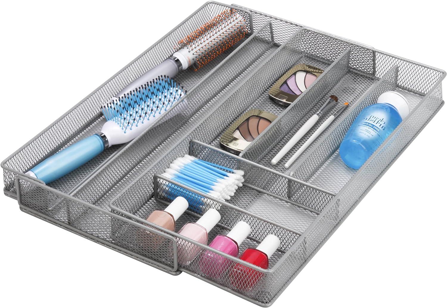 Silver Steel Mesh Expandable 7-Compartment Flatware Organizer