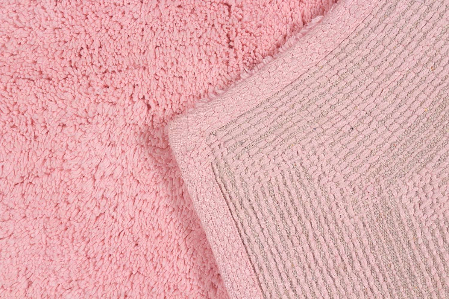 Pink Cotton Tufted Non-Slip Bath Rug Set