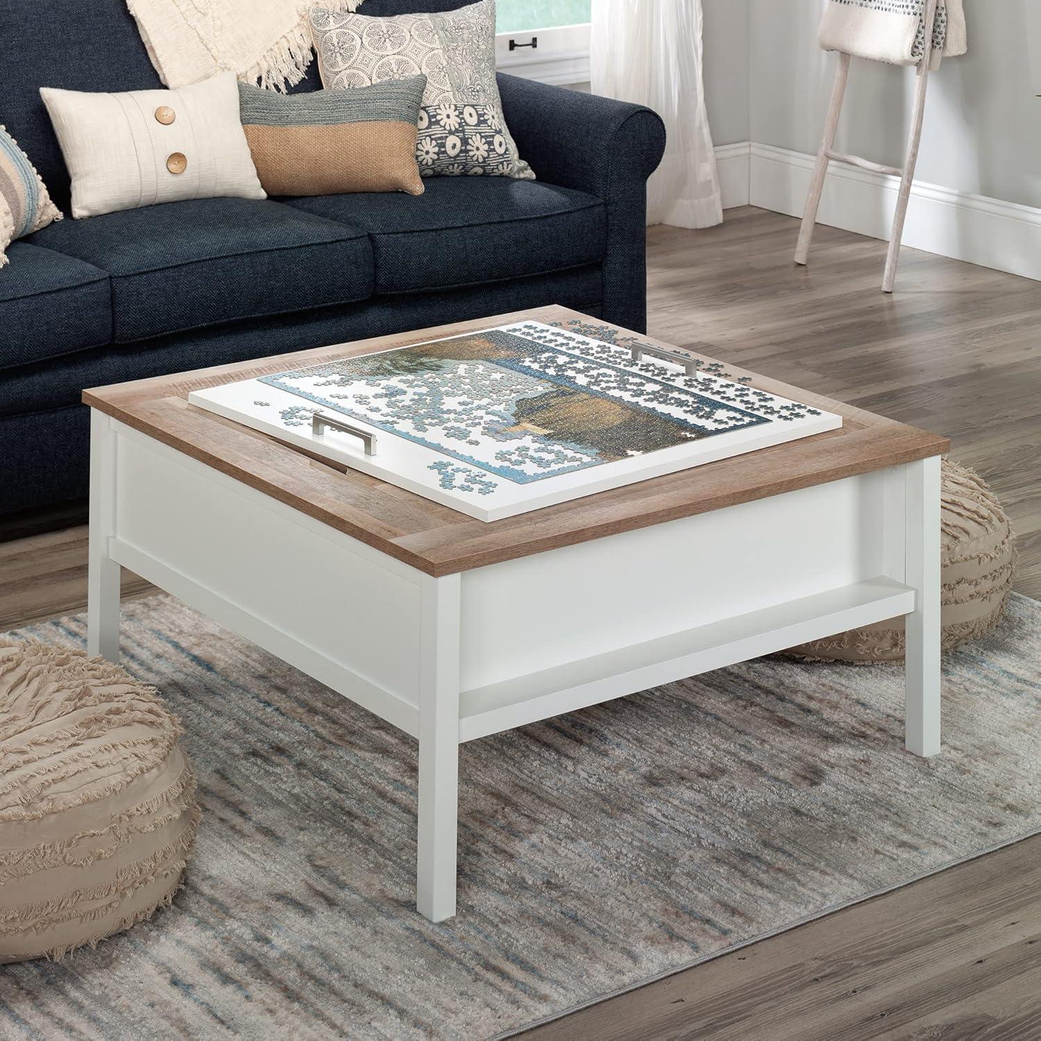 Cottage Road Gaming Coffee Table with Reversible Top Soft White - Sauder: Chess & Checkers, Adjustable Storage Shelf