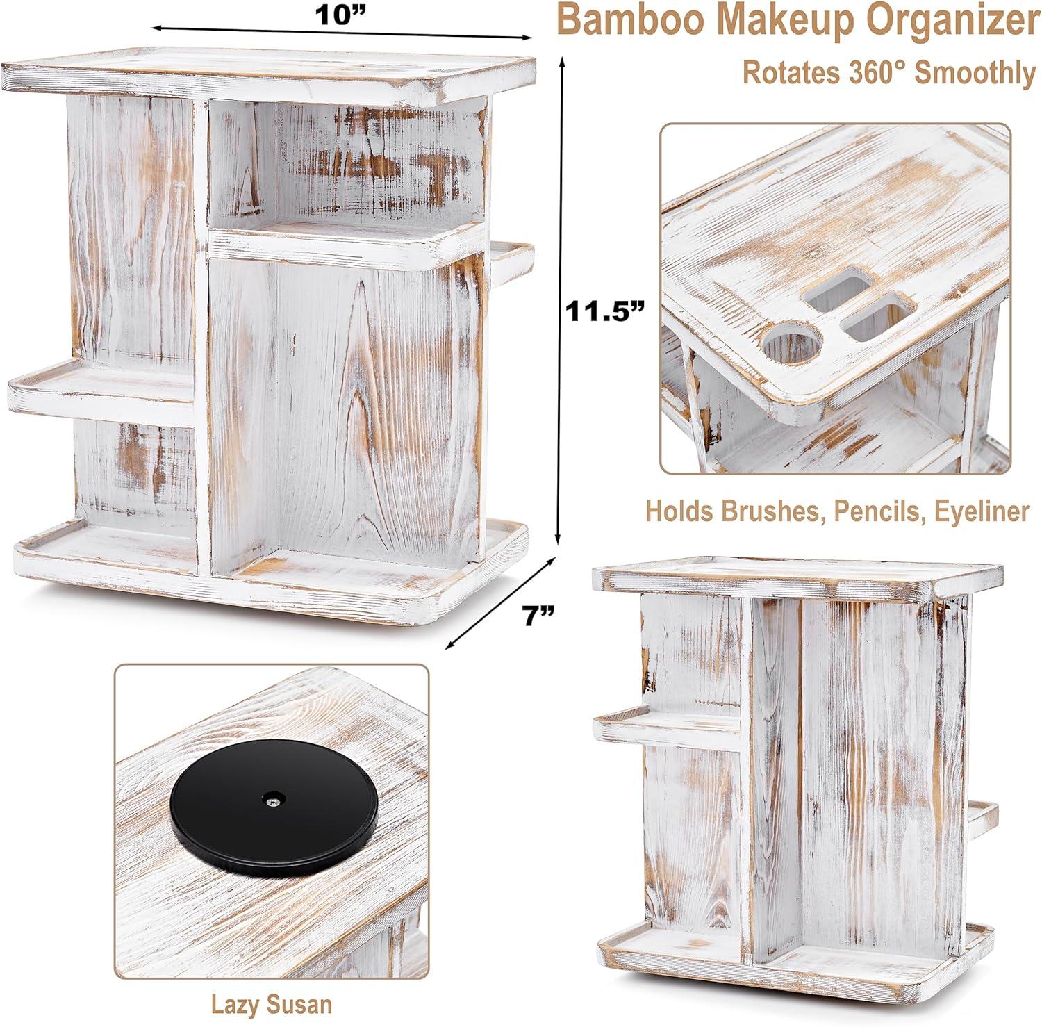 Sorbus 360 degree Rustic Bamboo Rotating Makeup Organizer