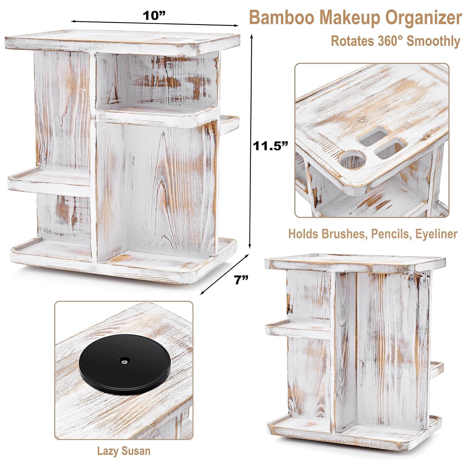Sorbus 360 degree Rustic Bamboo Rotating Makeup Organizer