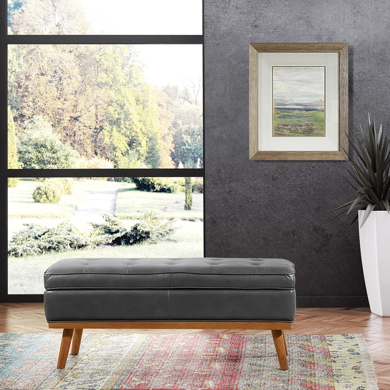 Katheryn Storage Bench Green - OSP Home Furnishings: Mid-Century Modern Ottoman, Plywood Frame, Polyester Upholstery
