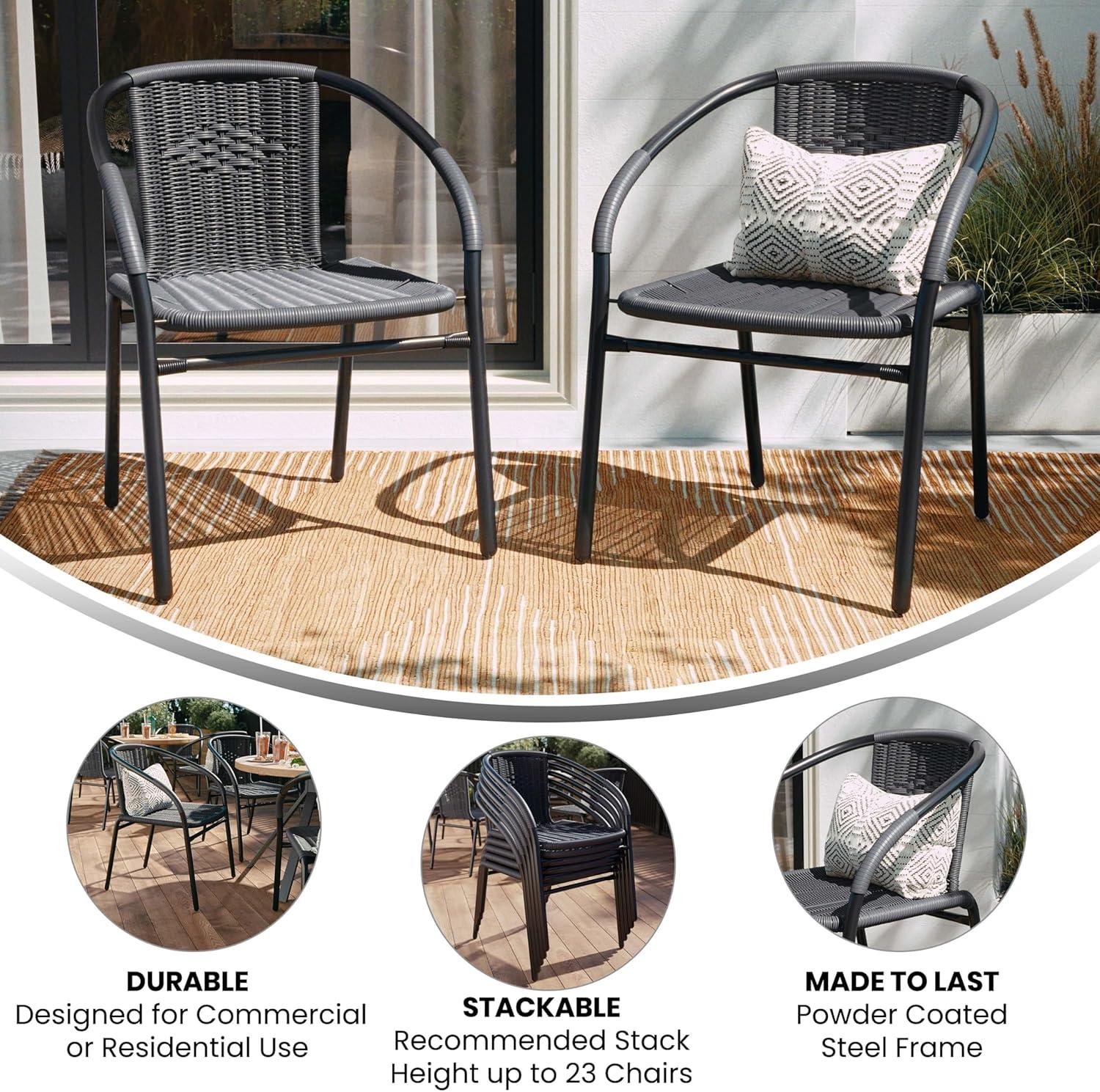 Emma and Oliver 2 Pack Rattan Indoor-Outdoor Restaurant Stack Chair with Curved Back