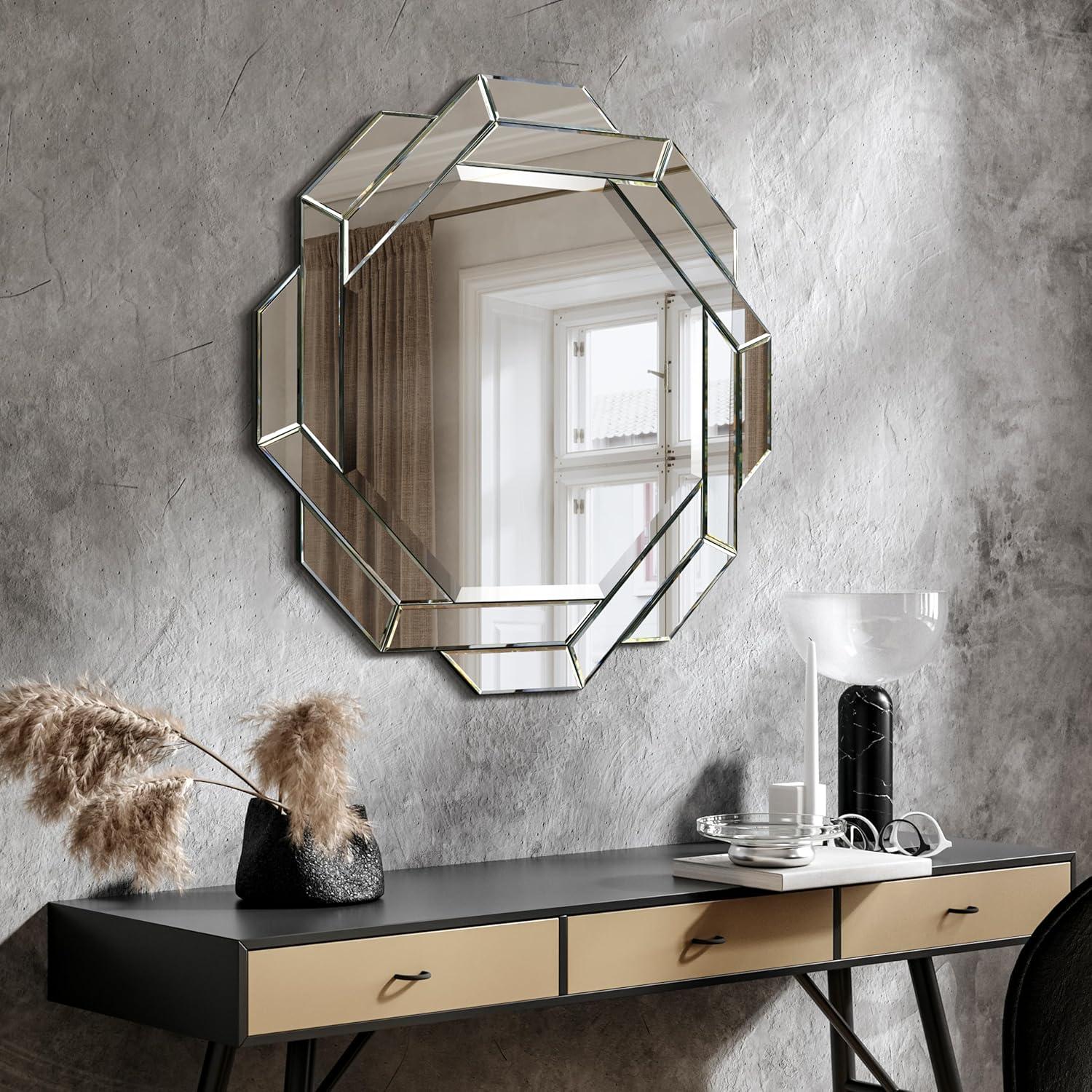 Interlaced 34" Round Beveled Framed Wall Mirror