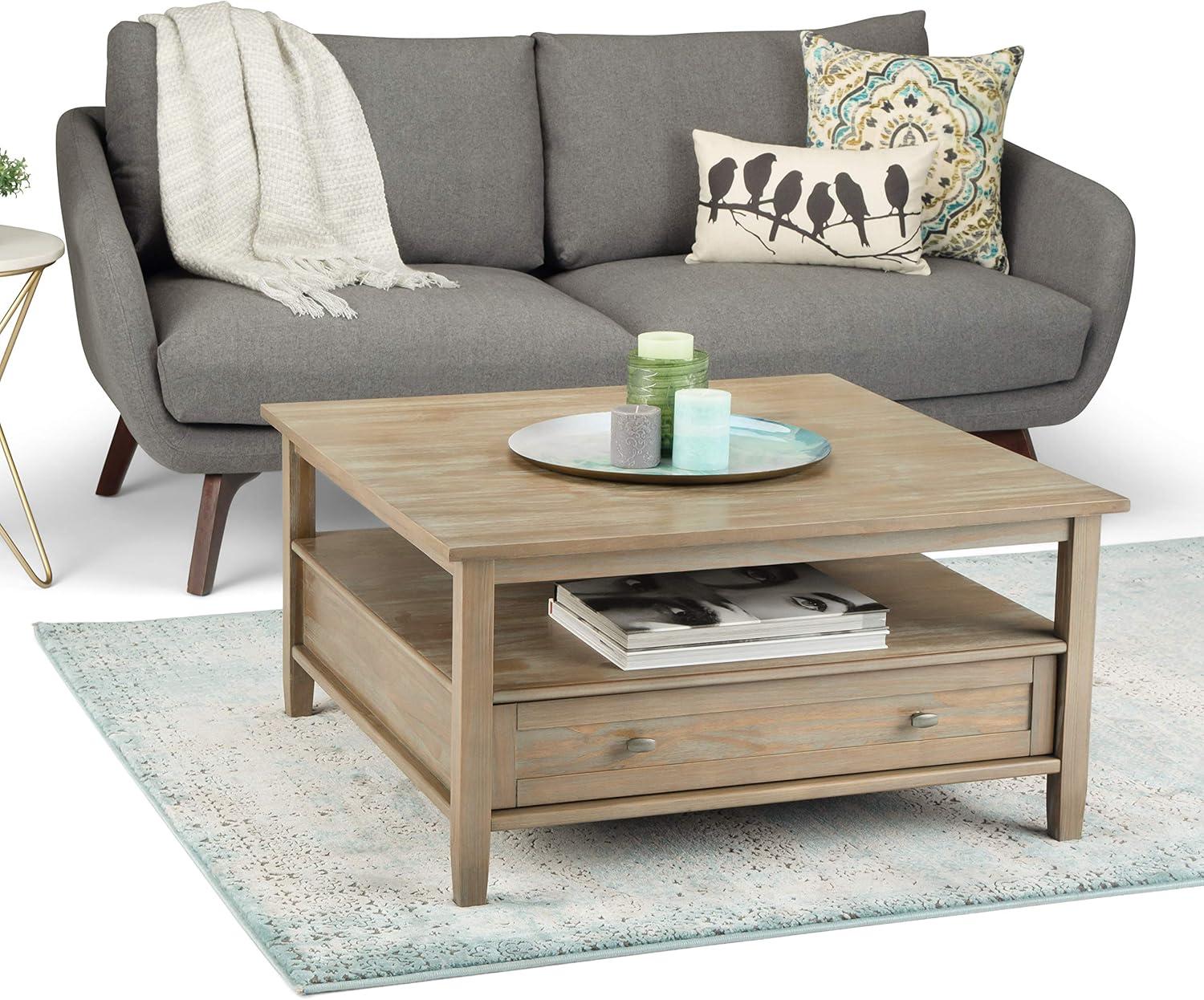 Simpli Home Warm Shaker Wood 36" Square Transitional Coffee Table in Gray