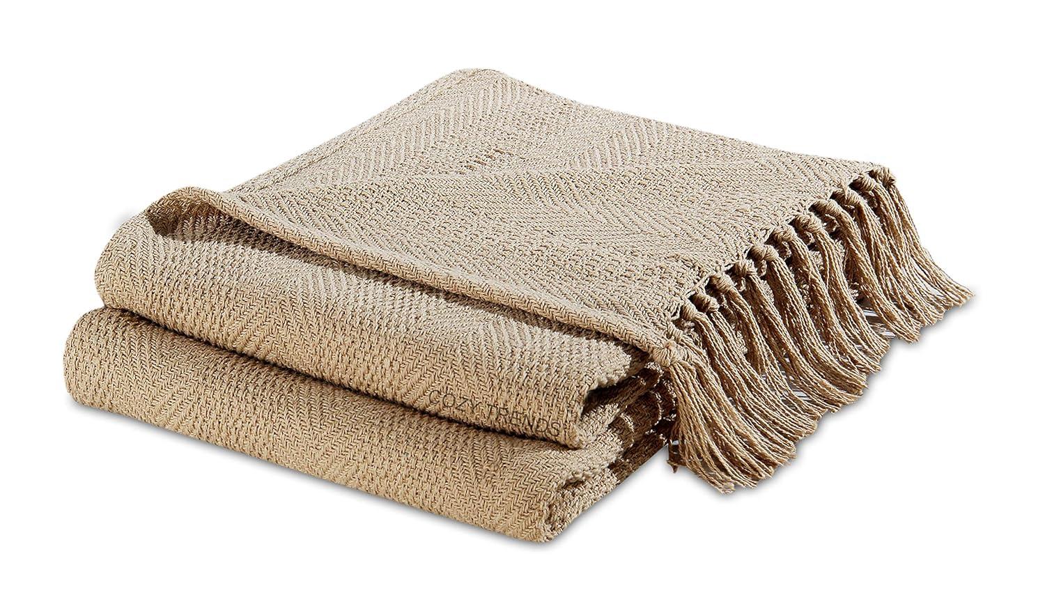 Luxurious Hand Woven Cozy Warm Combed Cotton All Season Indoor Outdoor Light Weight Fade Resistant Couch Chair Bed Throw Blankets Batik 50x60 Inch Set of 7