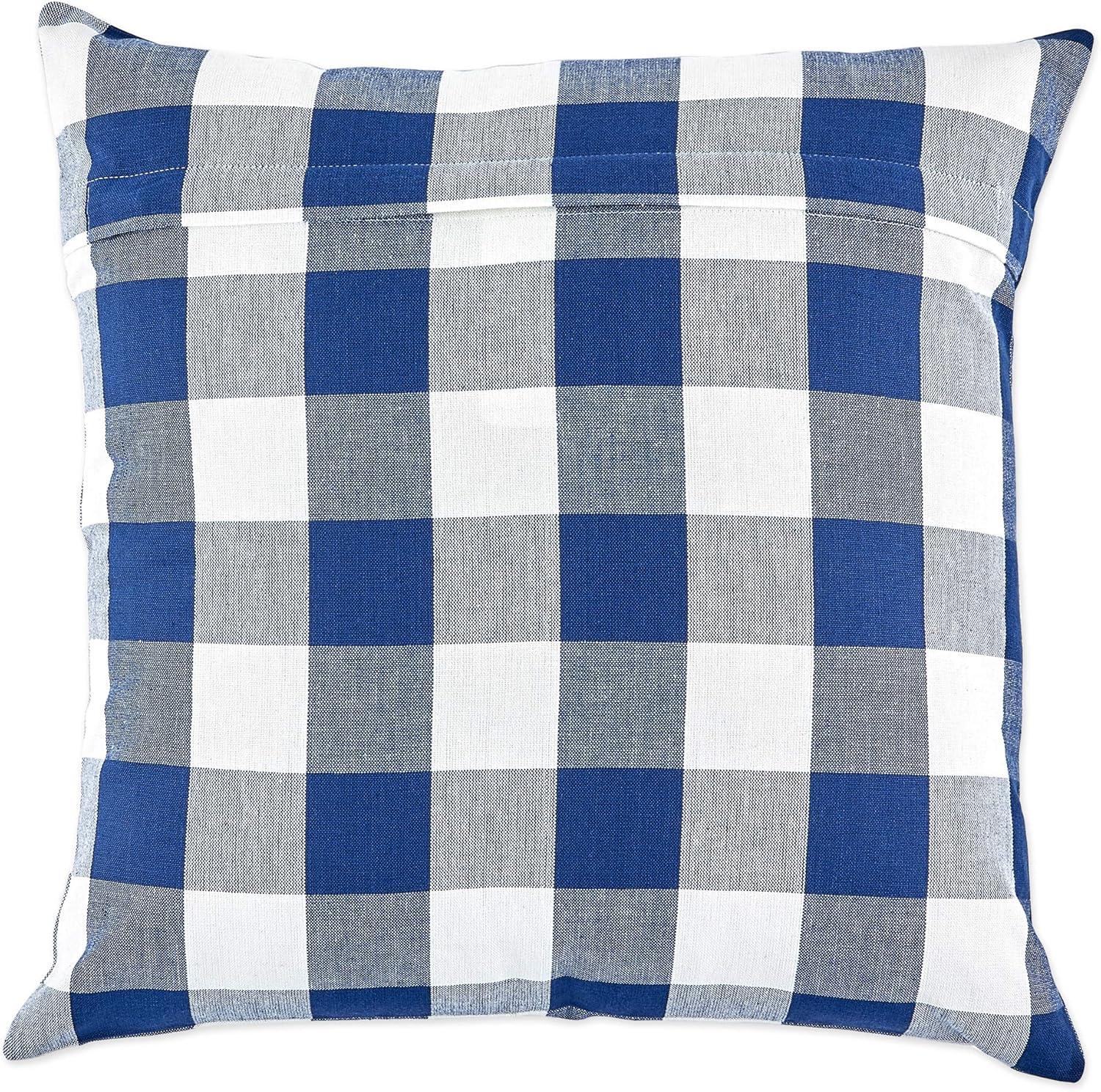 Blue and White Gingham Cotton Euro Pillow Covers, Set of 4