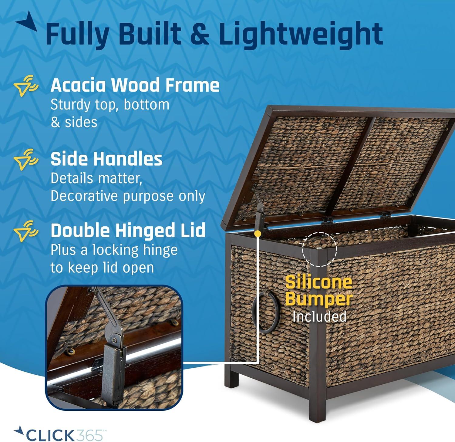 ClickDecor Wilson Storage Trunk Rustic Wicker Black: Farmhouse Style, No Assembly, Anti-Tip Hardware, 18x30x16"