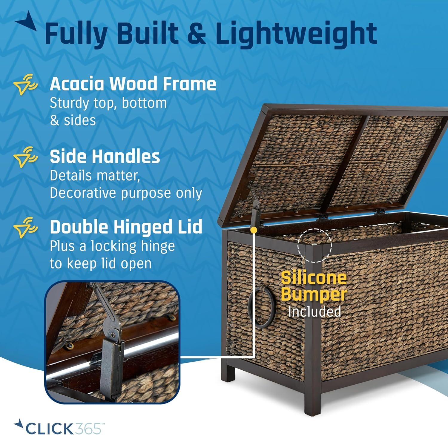 ClickDecor Wilson Storage Trunk Rustic Wicker Black: Farmhouse Style, No Assembly, Anti-Tip Hardware, 18x30x16"