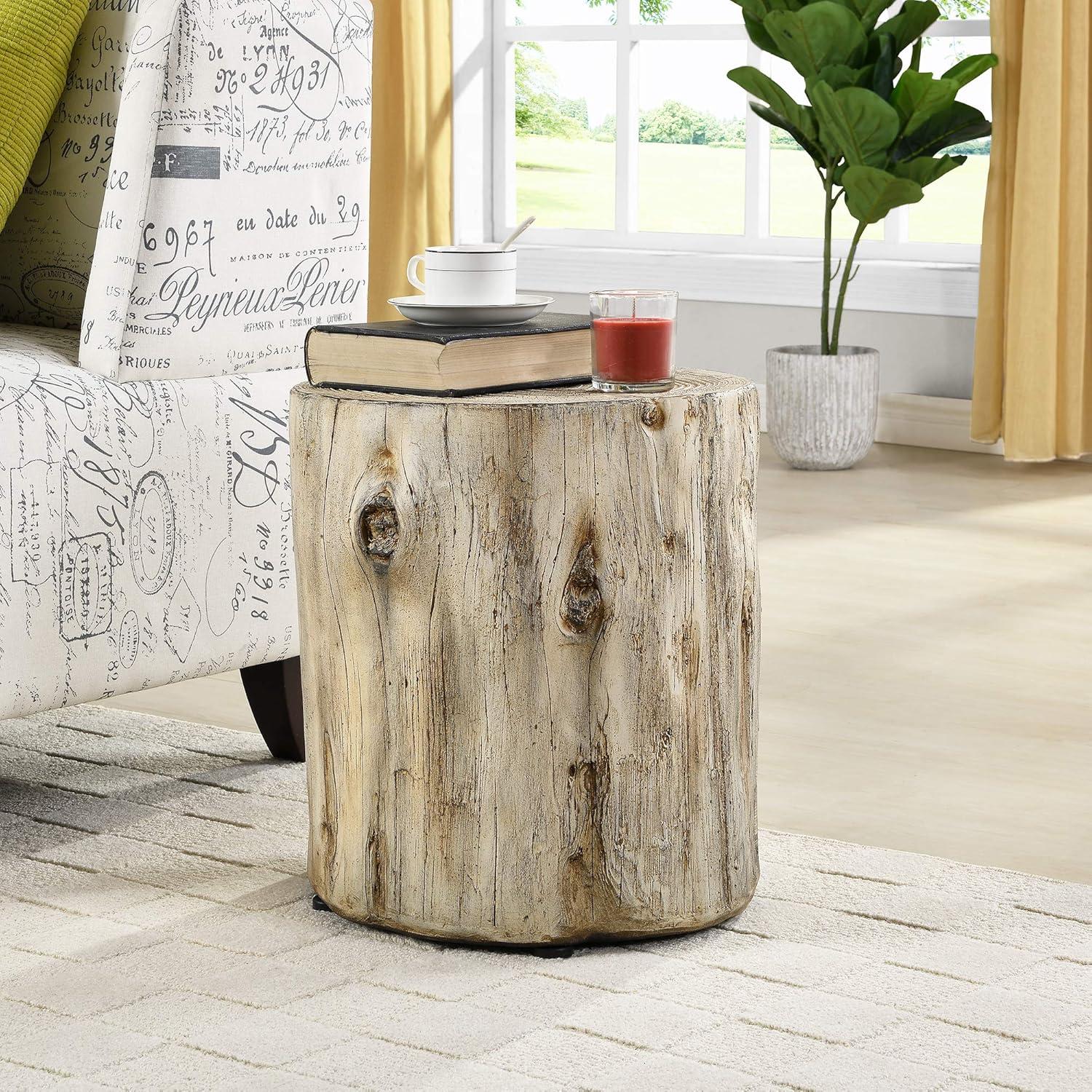 Bleached Beige Faux Wood Round Accent Table