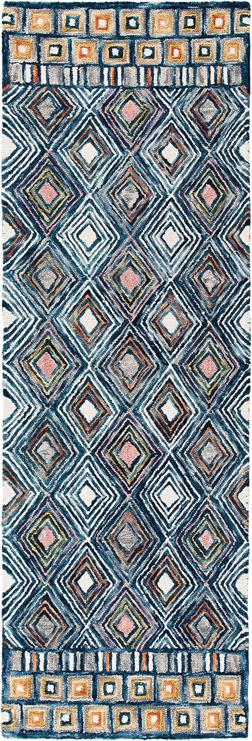 Handmade Rustic-Chic Blue Wool 6' x 9' Geometric Area Rug