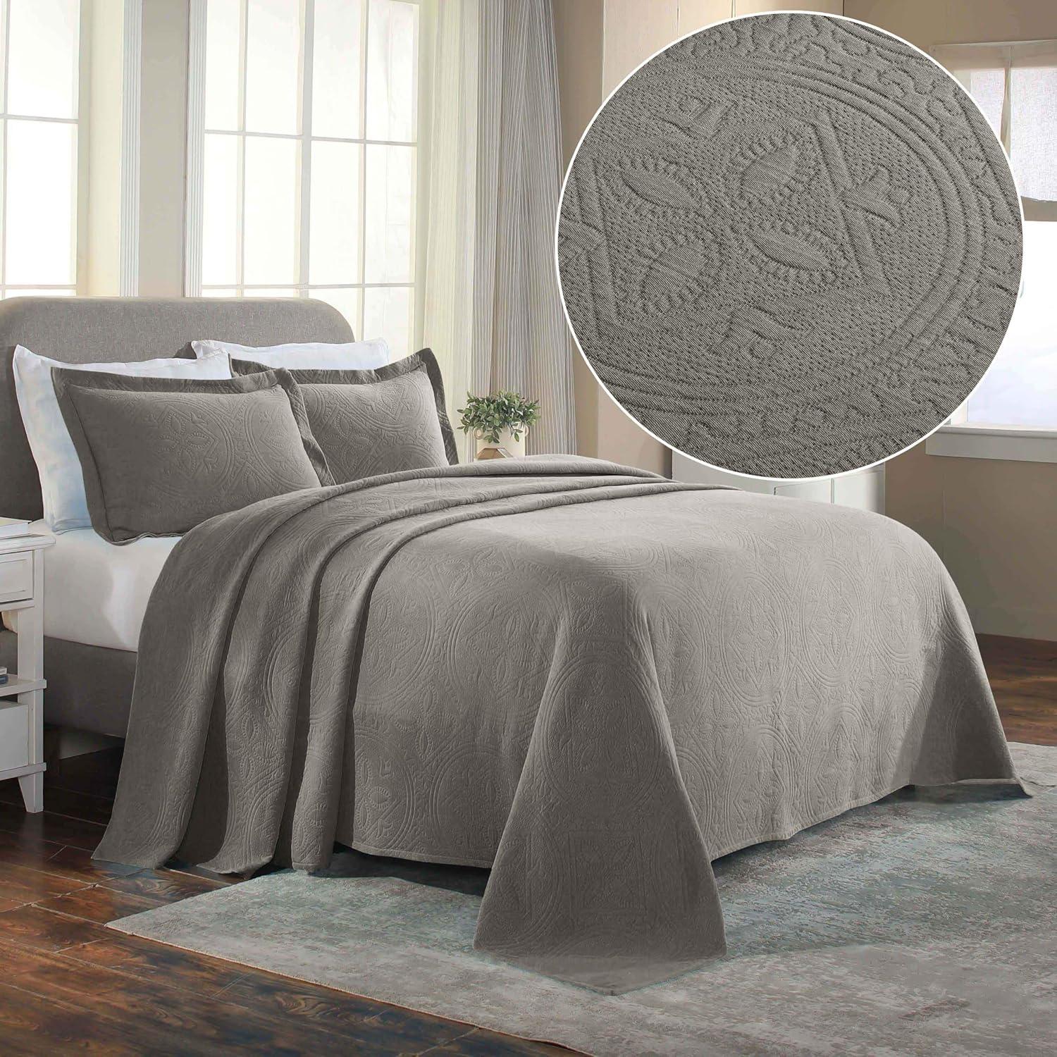 White Cotton Twin Bedspread Set with Pillowsham