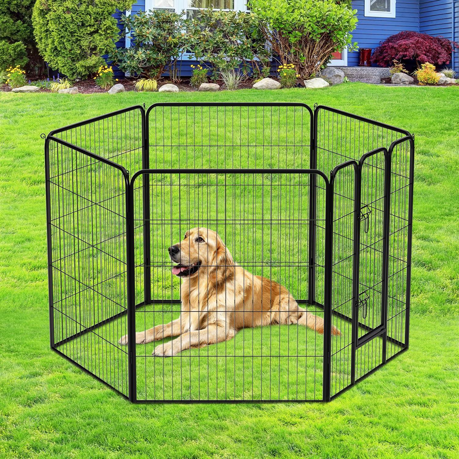 FDW Dog Playpen Indoor 2 Panels Dog Pen For Medium And Large Dogs, Exercise Pen Pet Dog Fence With Doors Pet Puppy Playpen For RV Camping Yard, Black