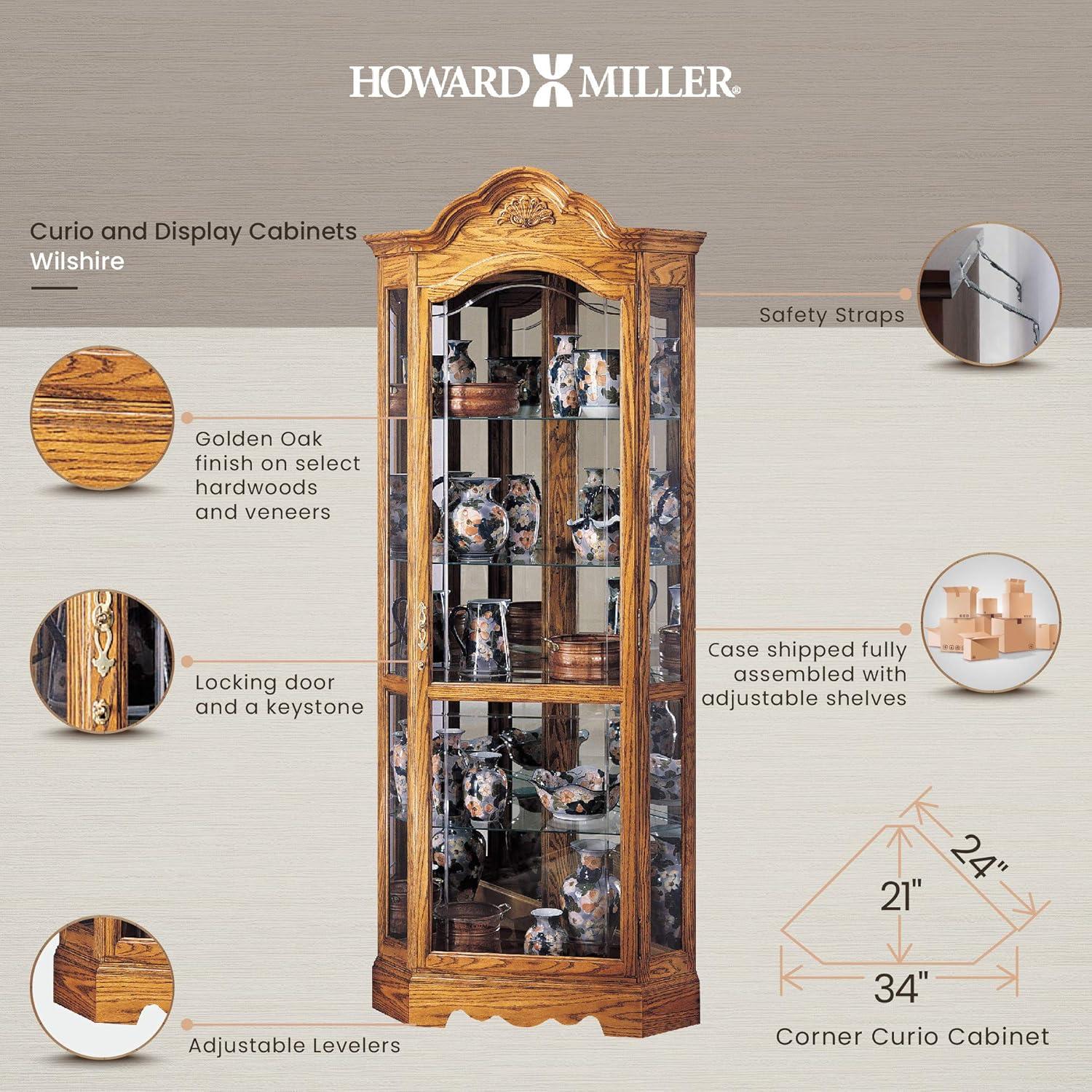 Howard Miller 680207 Wilshire Curio Cabinet 680207 Golden Oak