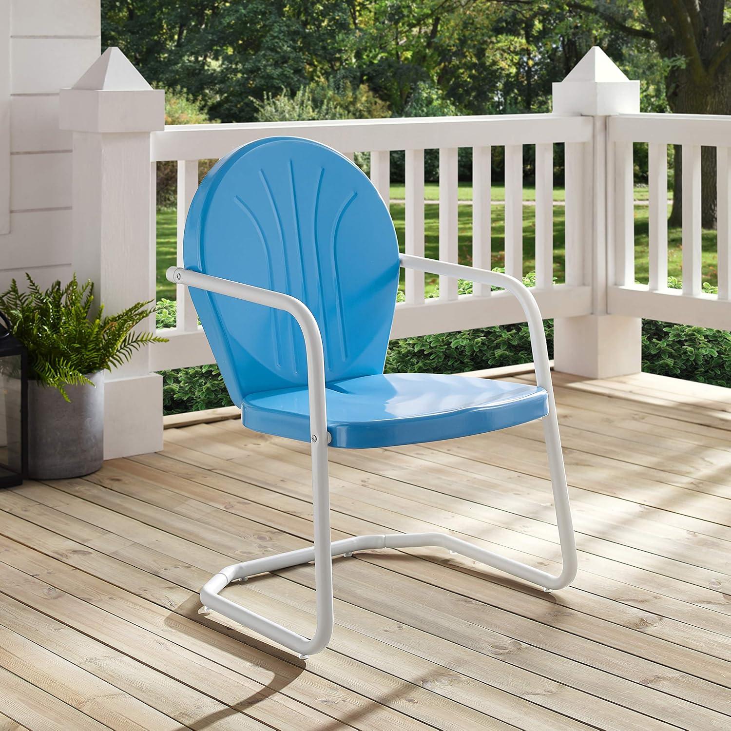 Crosley Furniture Griffith Retro Metal Patio Chair in Sky Blue