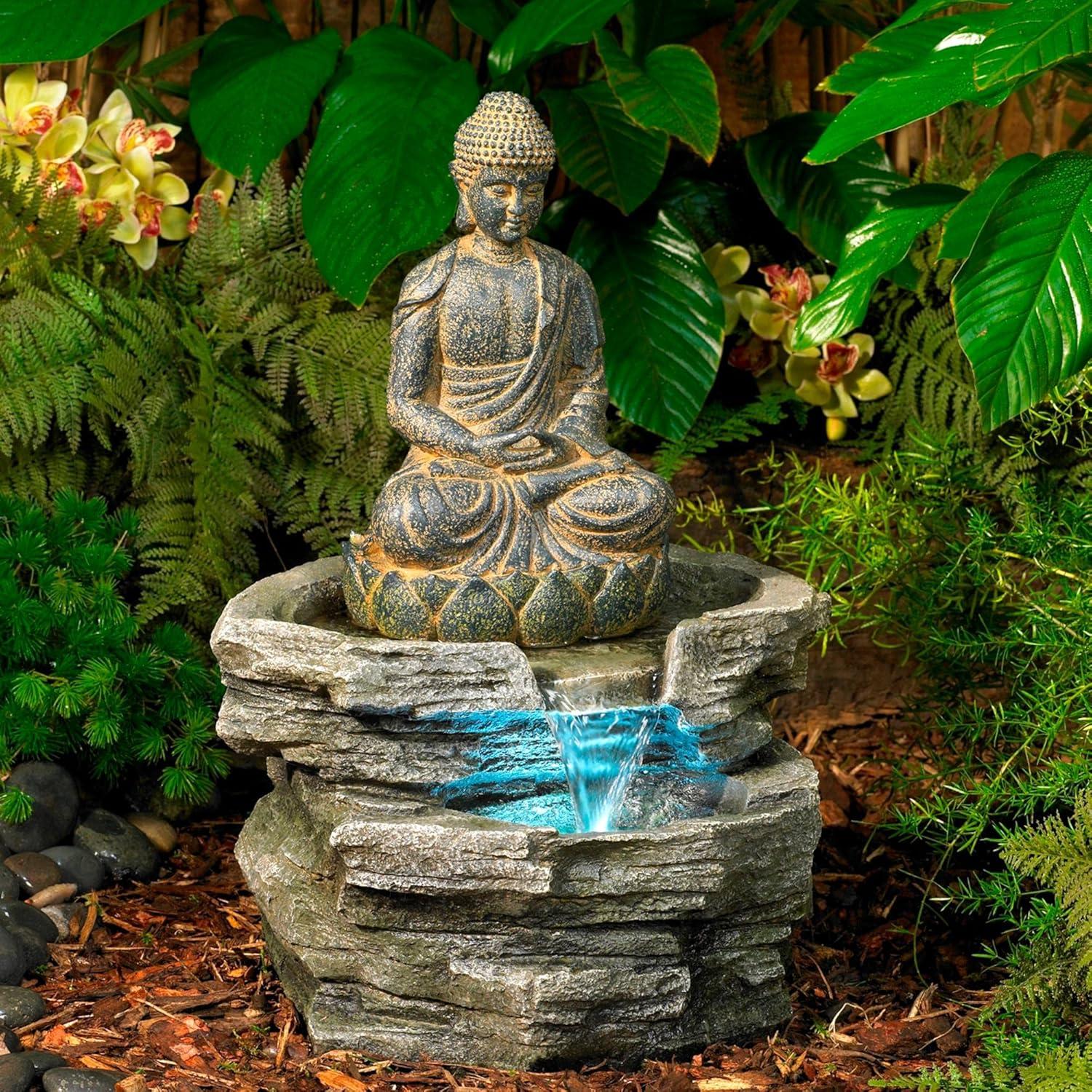 Rustic Zen Buddha LED Outdoor Water Fountain 21" High