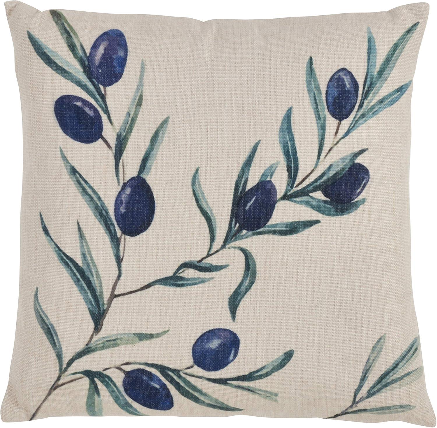 Natural Olive Branch Print Square Throw Pillow