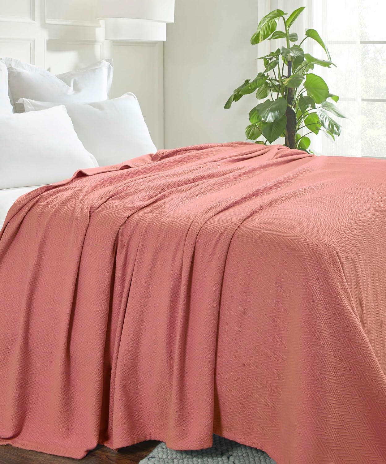 Superior Dobbyweave Knit Cotton Blanket, All Season Bed Blanket, Full/Queen 88" x 100", Coral