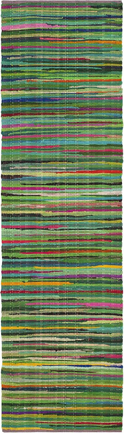 Green and Multicolor Handwoven Cotton Wool Stripe Runner Rug