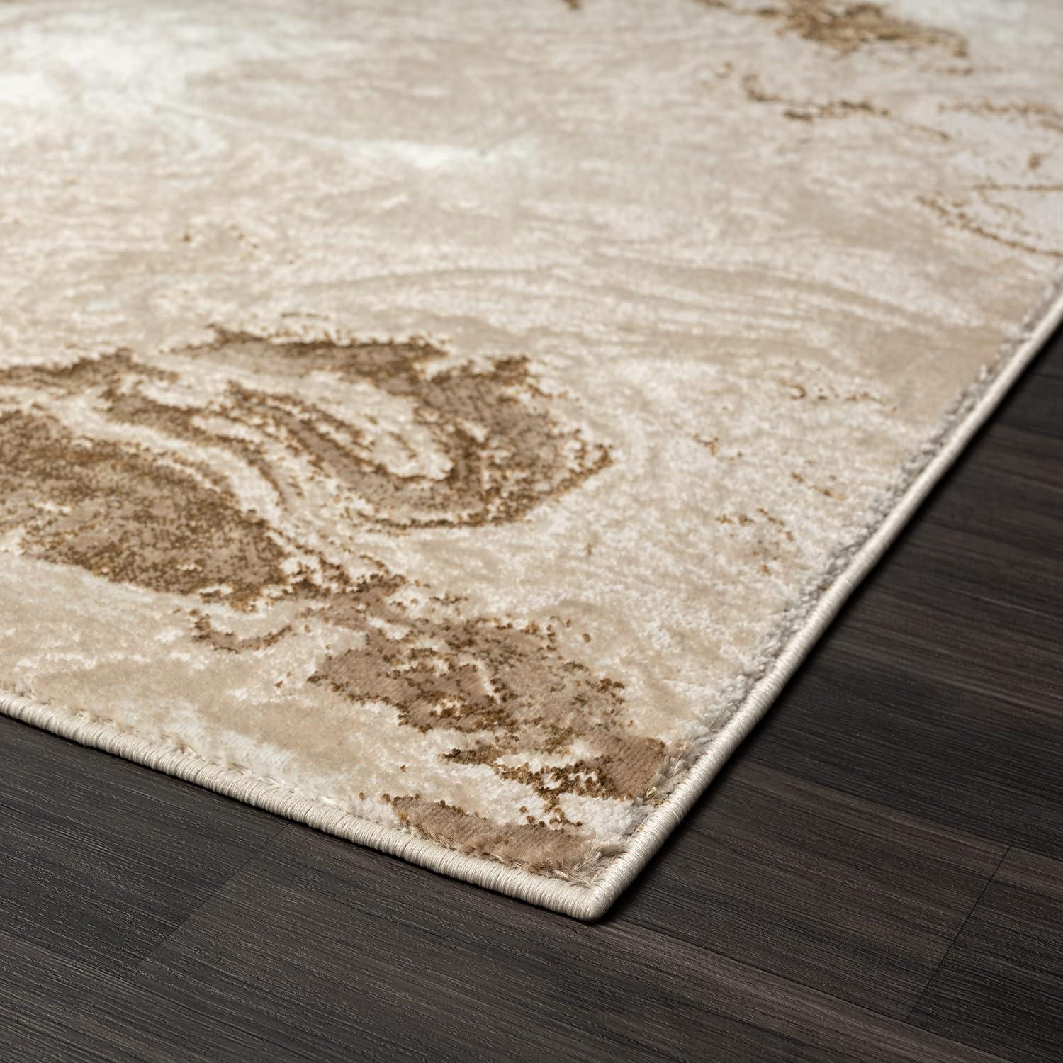 Beige Marble Swirl Abstract 6' x 9' Synthetic Area Rug