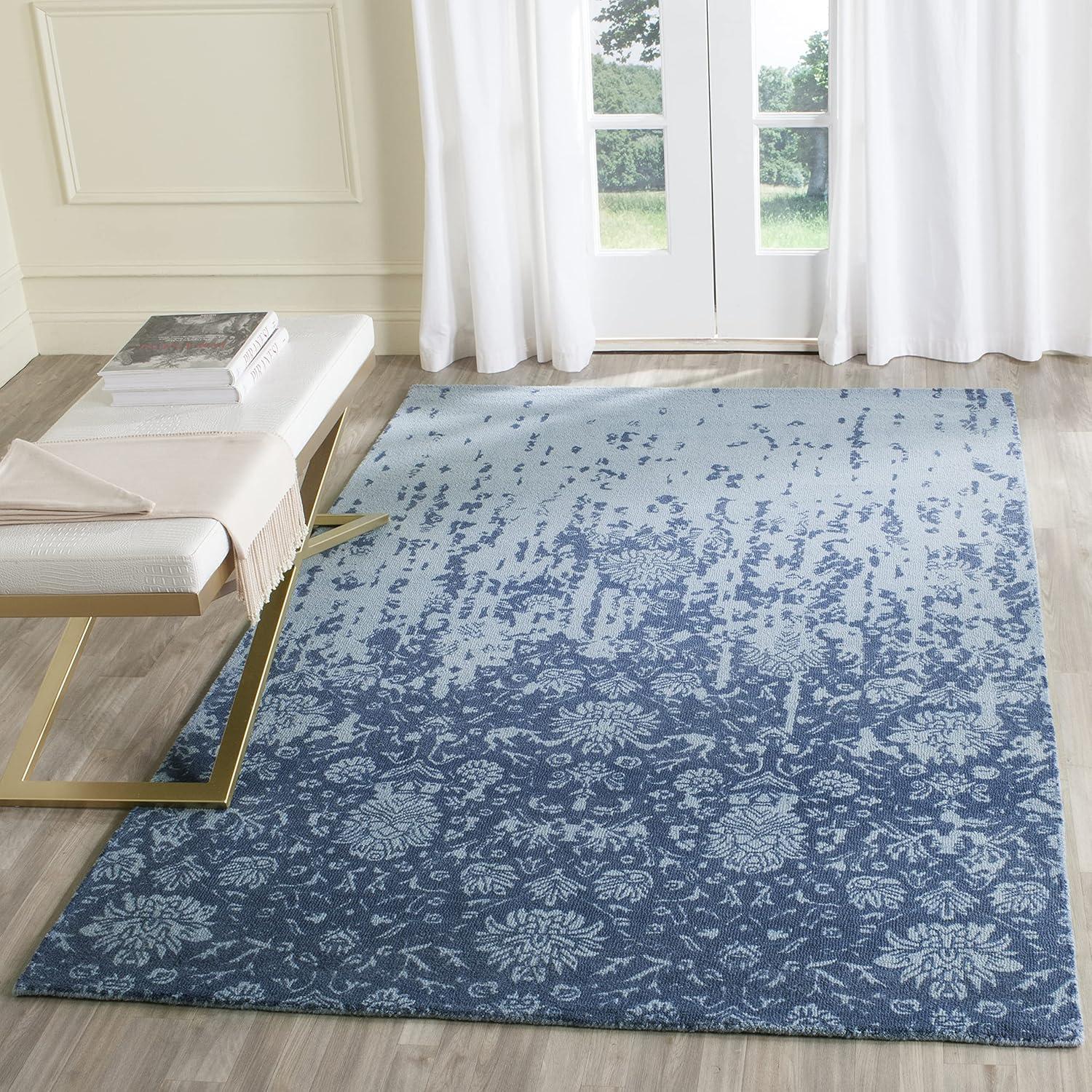 SAFAVIEH Restoration Vintage Dalton Floral Wool Area Rug, Blue/Dark Blue, 4' x 6'