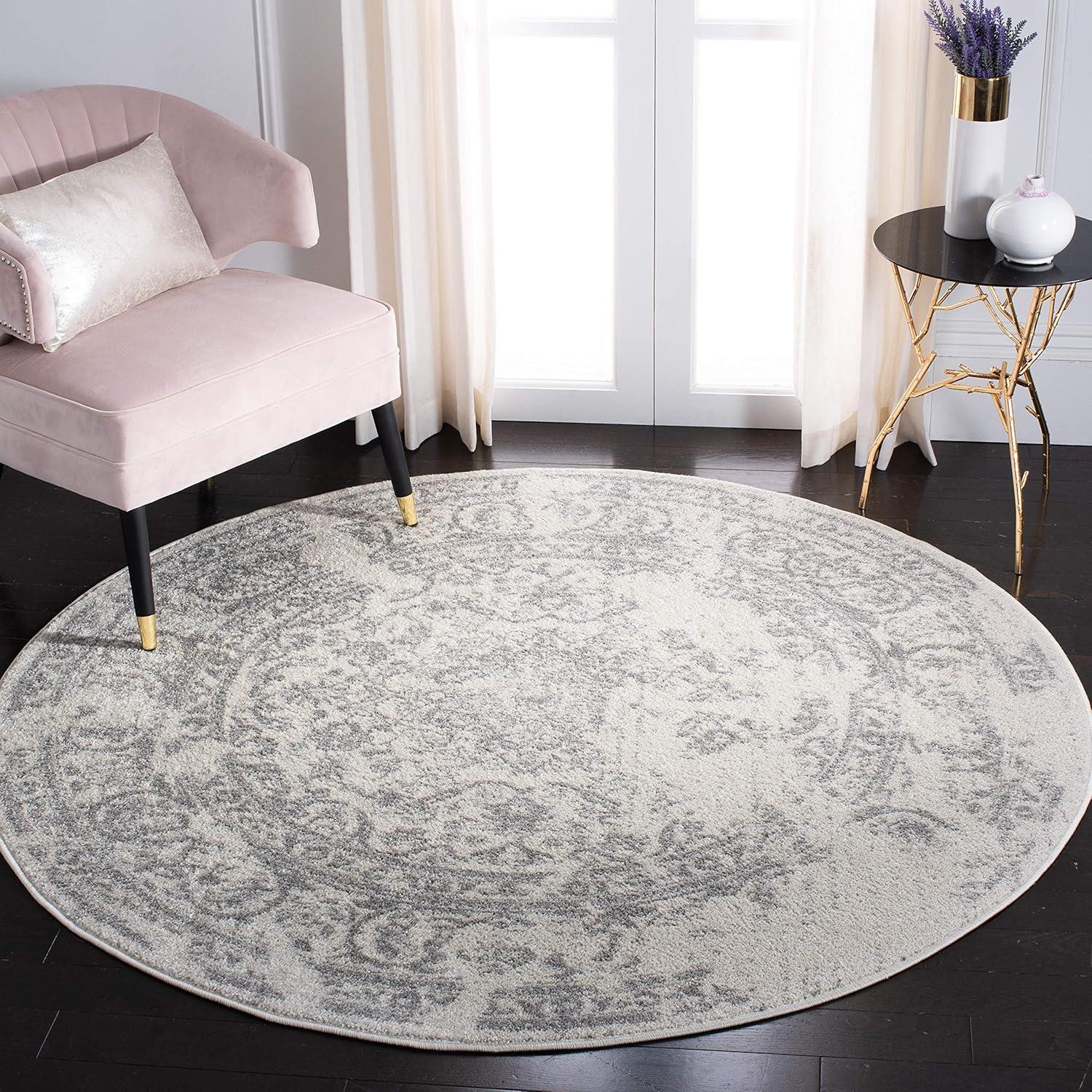 Adirondack ADR101 Power Loomed Area Rug - Ivory/Silver - 6' Round - Safavieh.