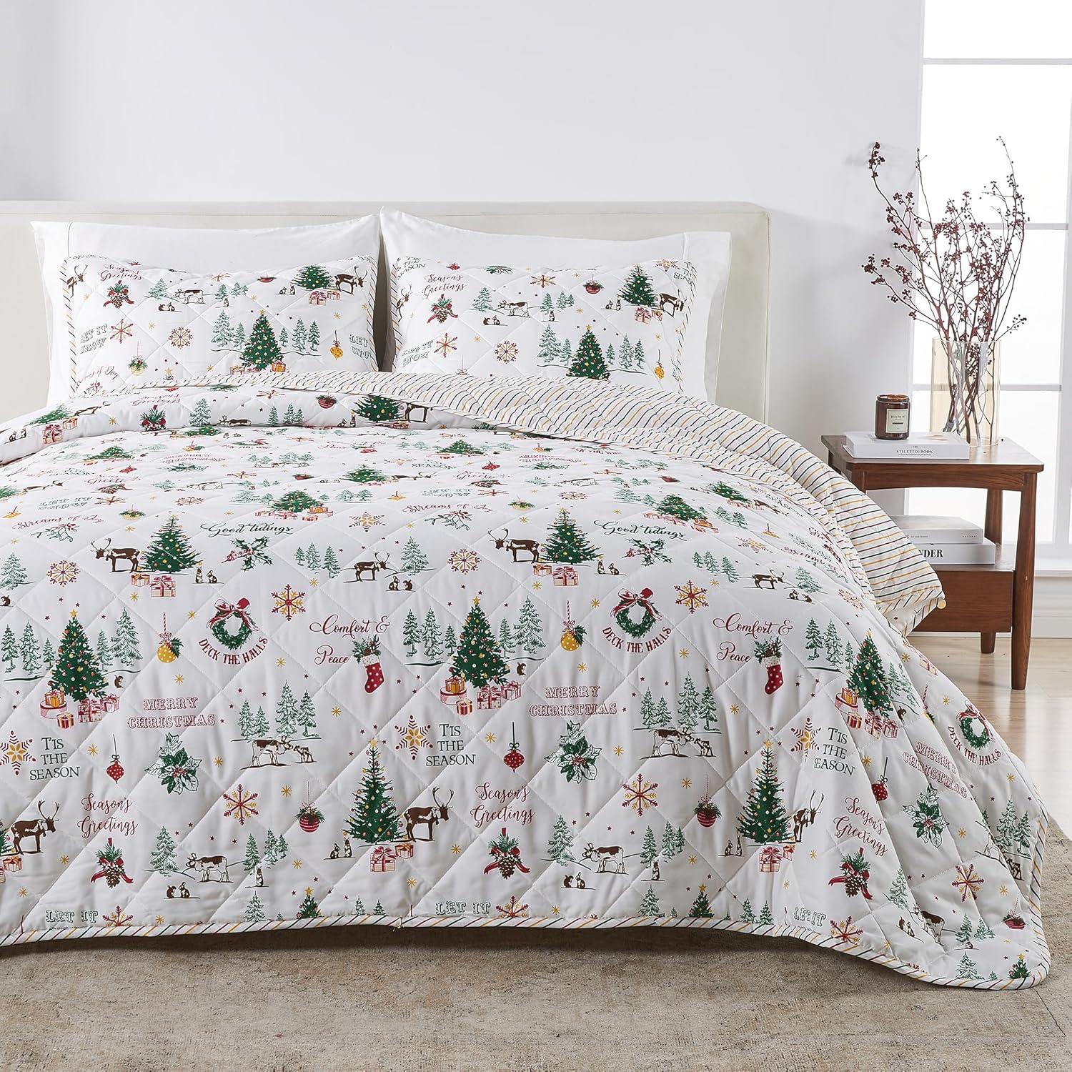 Jolly Spirit Twin Reversible Microfiber Holiday Quilt Set