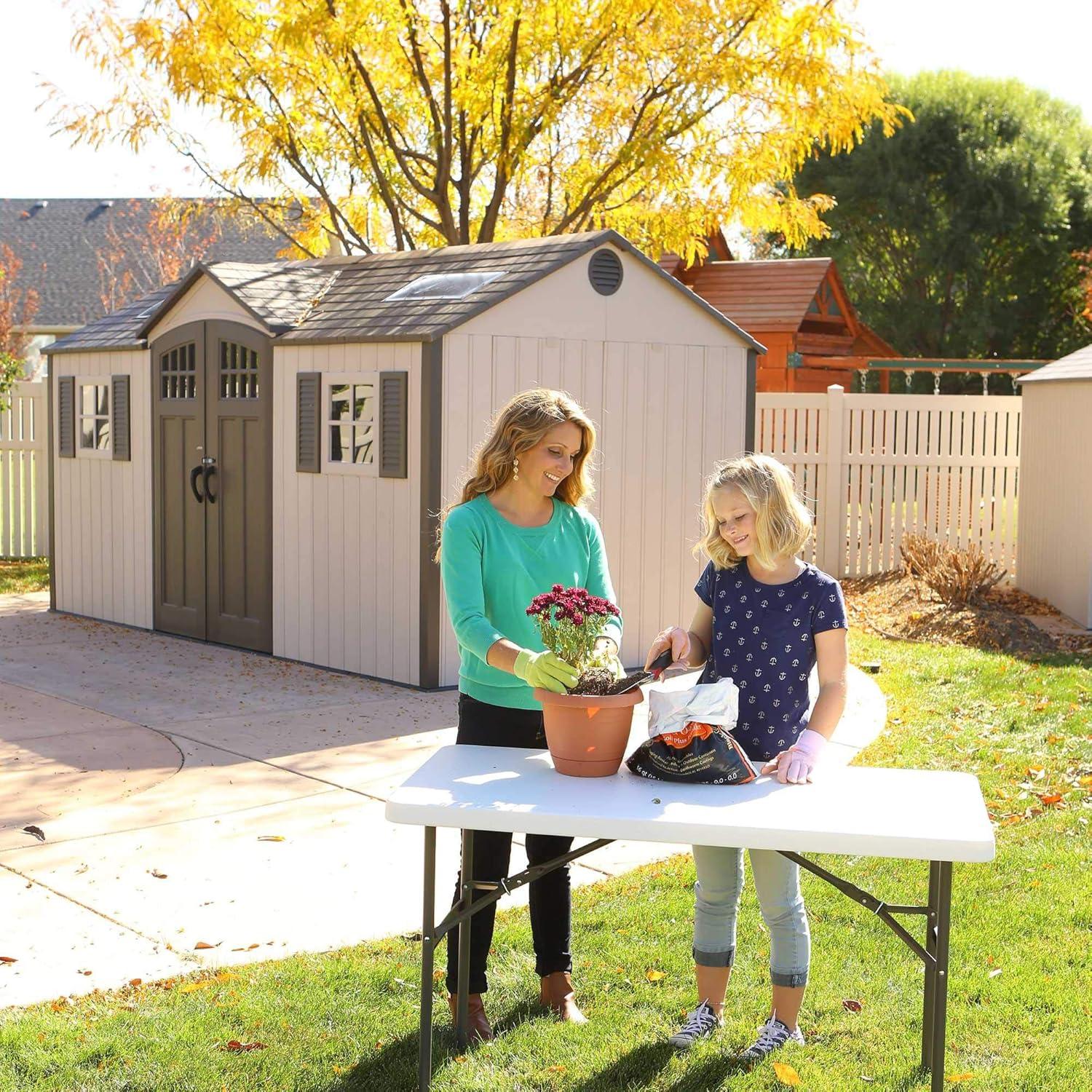 Lifetime Polyethylene Storage Shed, 106.5 sq. ft.,15 ft. x 8 ft. x 8 ft., Tan/Brown (60138)