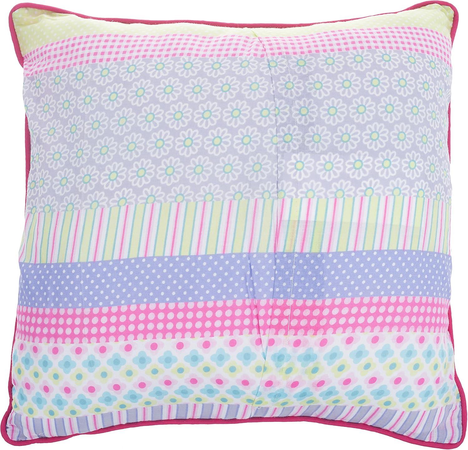 Kids Pink and Purple Embroidered Cotton Square Pillow