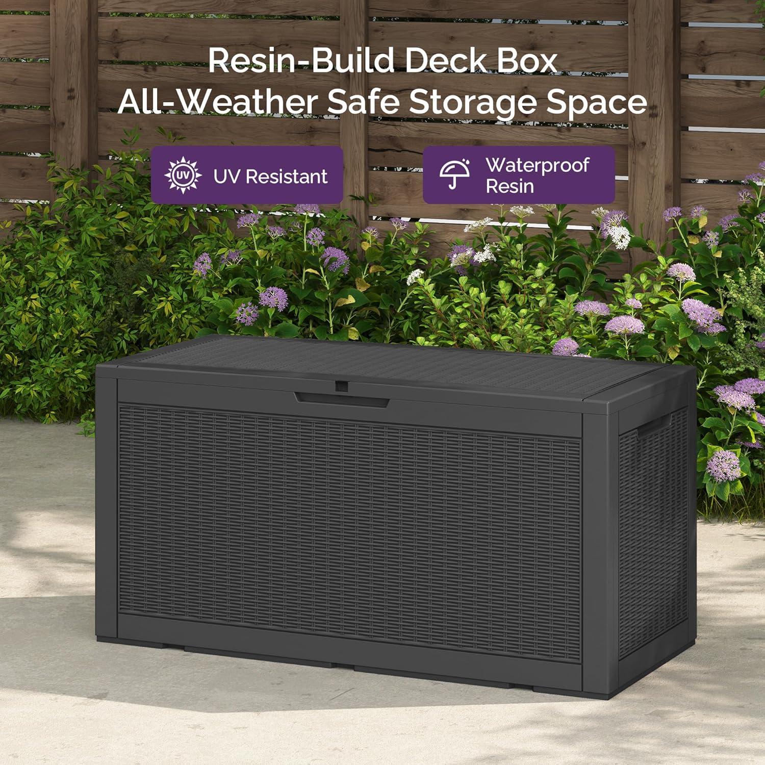 Sersper Deck Box 100 Gallon Black, Waterproof Lockable Steel Outdoor Storage Box for for Patio Furniture, Pool Toys, Garden Tools and Outdoor Cushions