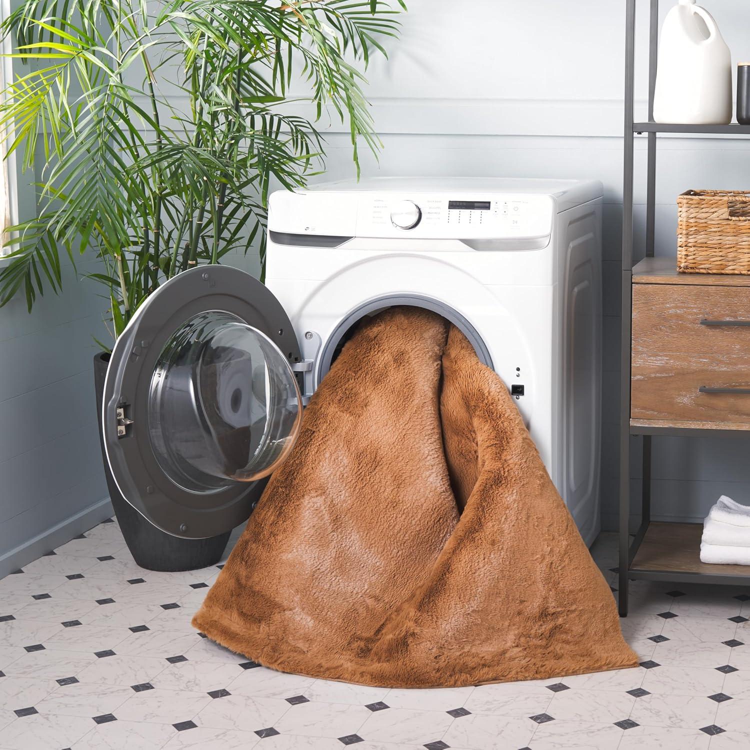 Faux Rabbit Fur FRF500 Power Loomed Machine Washable Indoor Area Rug - Brown - 6'x6' - Safavieh