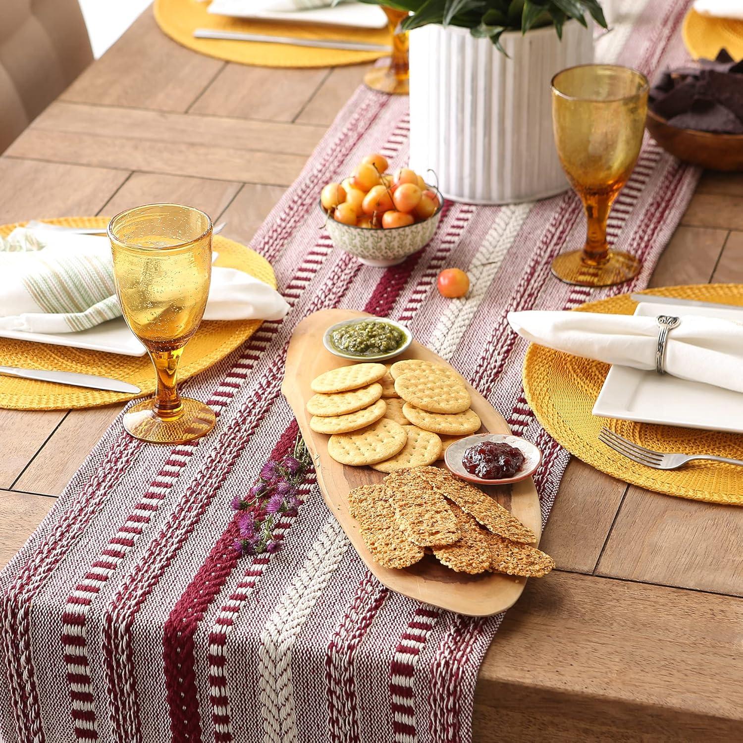 DII Wine Braided Stripe Table Runner 15x108