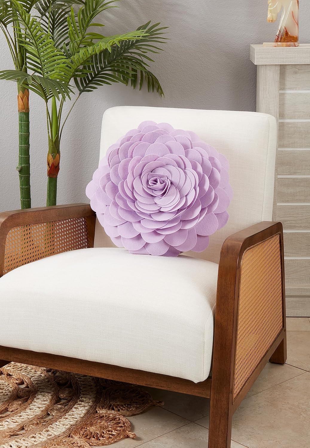 Flower Appliqued Felt Throw Pillow