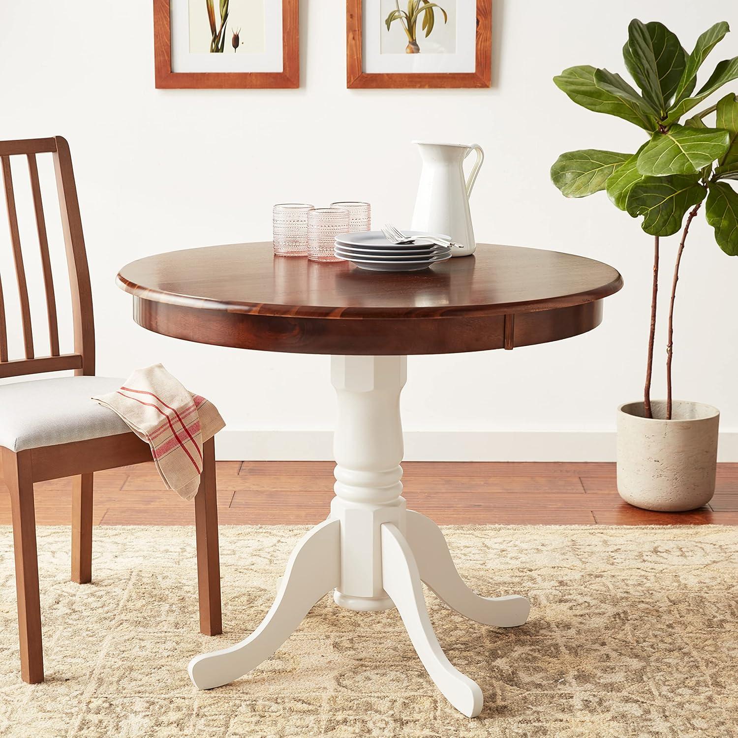 East West Furniture Antique Round Rubber Wood Dining Table in Oak/White