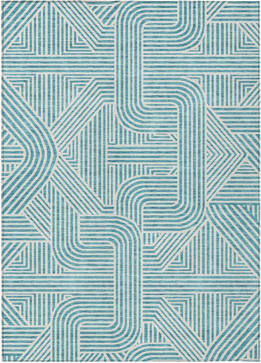 Addison Rugs Machine Washable Indoor/ Outdoor Chantille Contemporary Geo Rug Teal - 2'6" x 3'10"