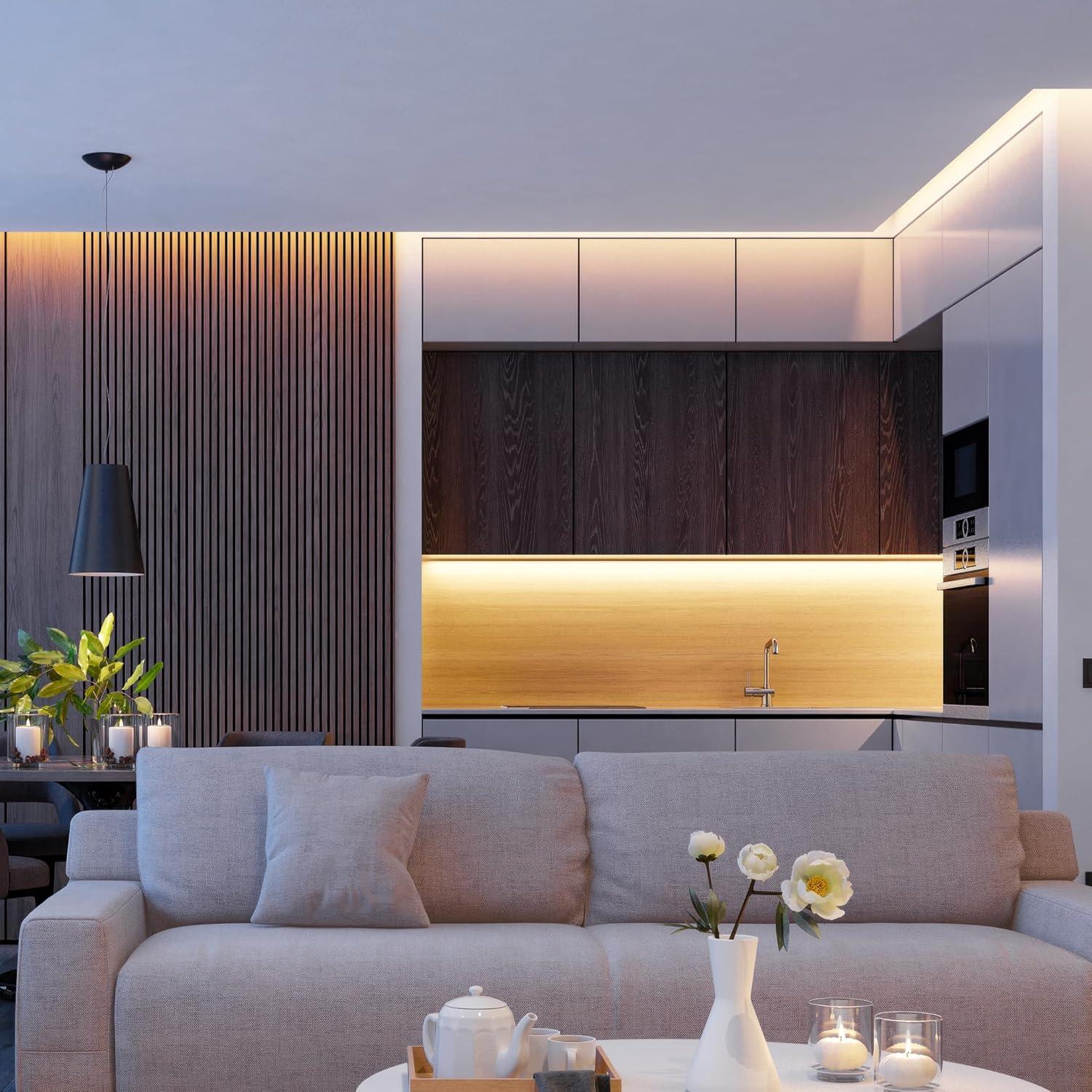 Maxxima 84 in. LED Under Cabinet Strip Light, Hardwired, 3220 Lumens, 3000K Warm White, 120V White Cove Light