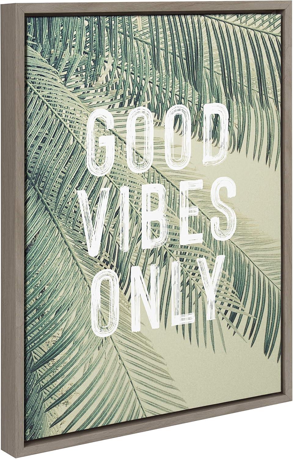 18" x 24" Sylvie Vintage Tropical Palms Good Vibes Only Canvas: Wall Display, Quote Art - Kate & Laurel All Things Decor