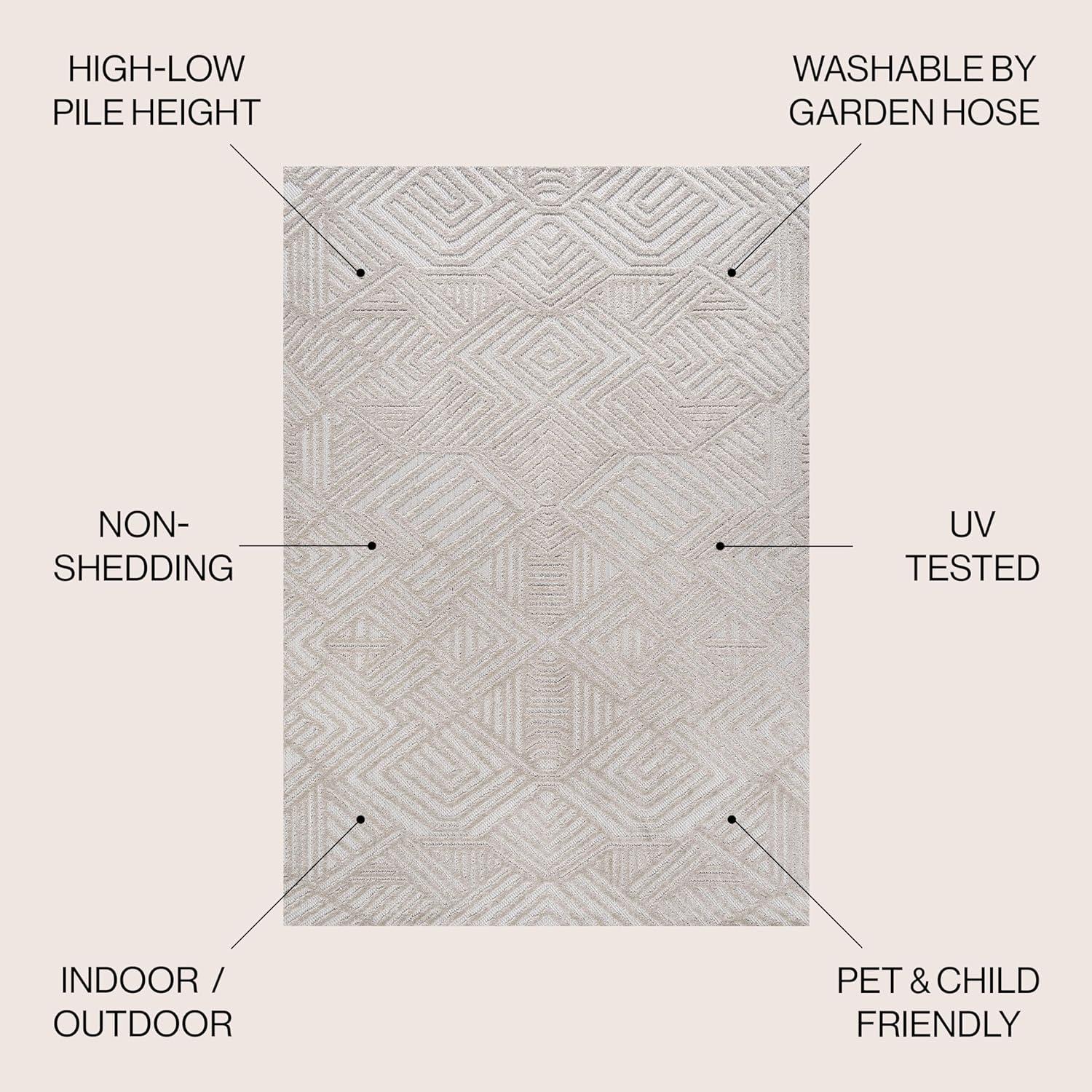 Jordan High-Low Pile Beige Geometric Indoor/Outdoor Area Rug