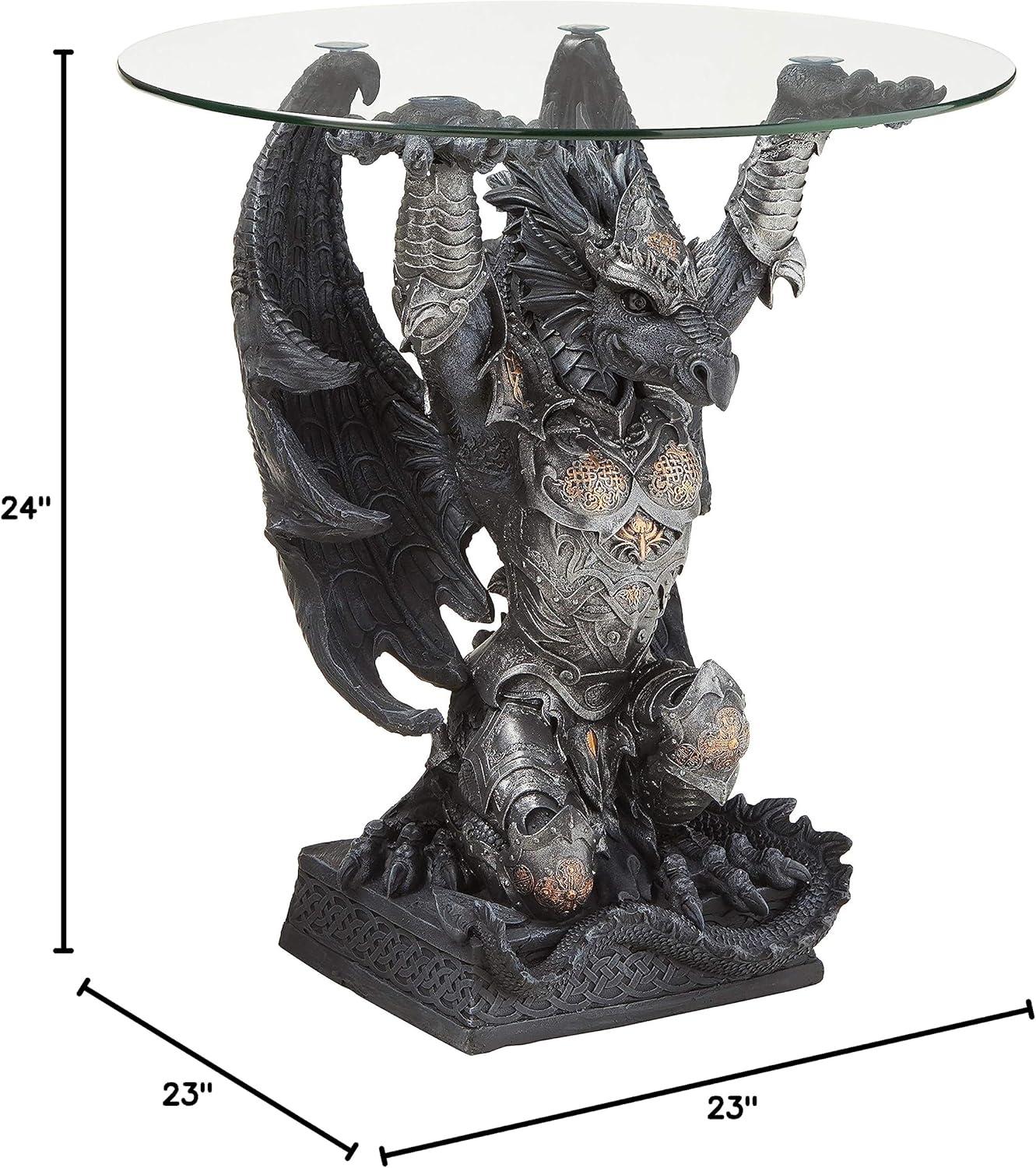 Hastings Warrior Dragon Sculptural Glass-Topped Table