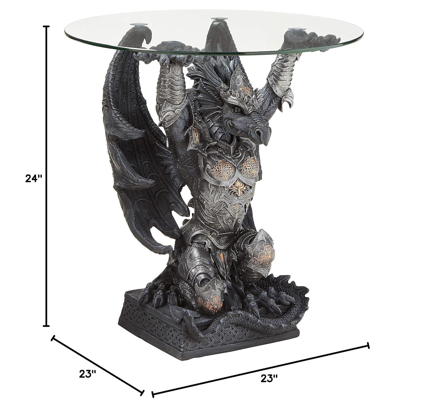 Hastings Warrior Dragon Sculptural Glass-Topped Table