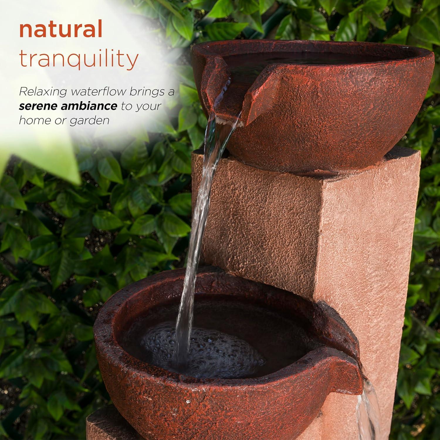 35" Stone Resin Layered Tiering Pots Fountain Copper - Alpine Corporation: Outdoor 3-Tier Water Feature, Polystone & Fiberglass, Weather-Proof