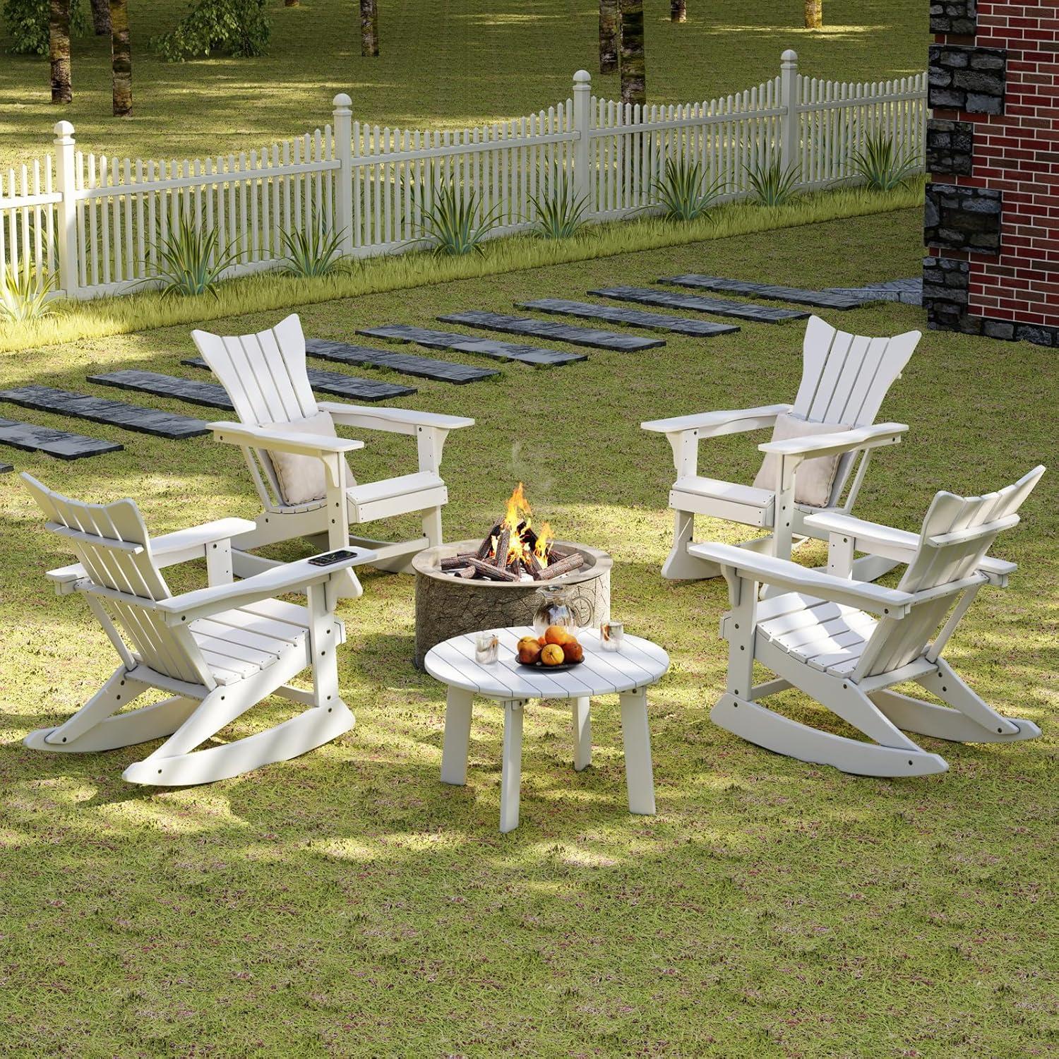 White Round Plastic Outdoor Adirondack Side Table