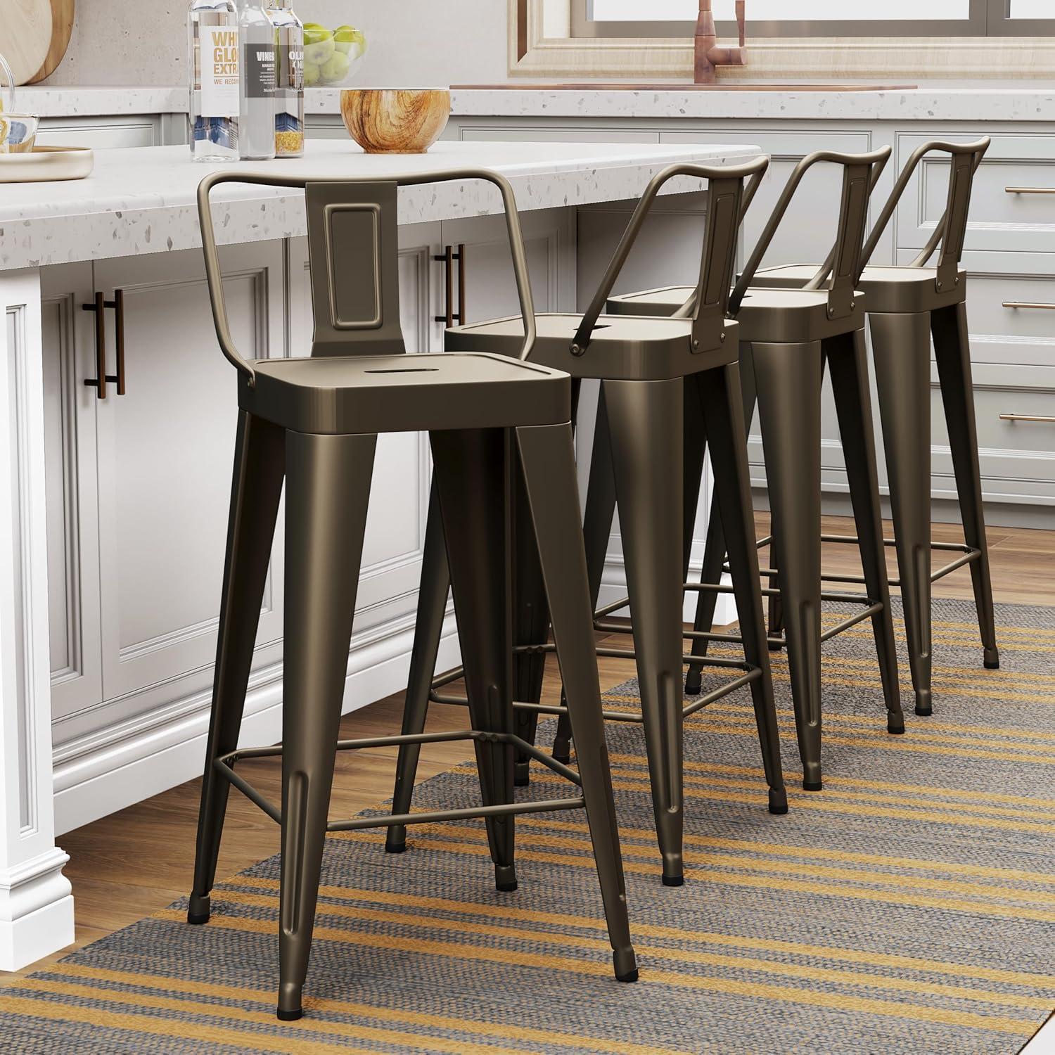 WENTMENT Bar Stools Set of 4 Counter Height Bar Stools Metal Barstools with Removable Back 30" Kitchen Bar Stools with Wooden Seat, Rusty