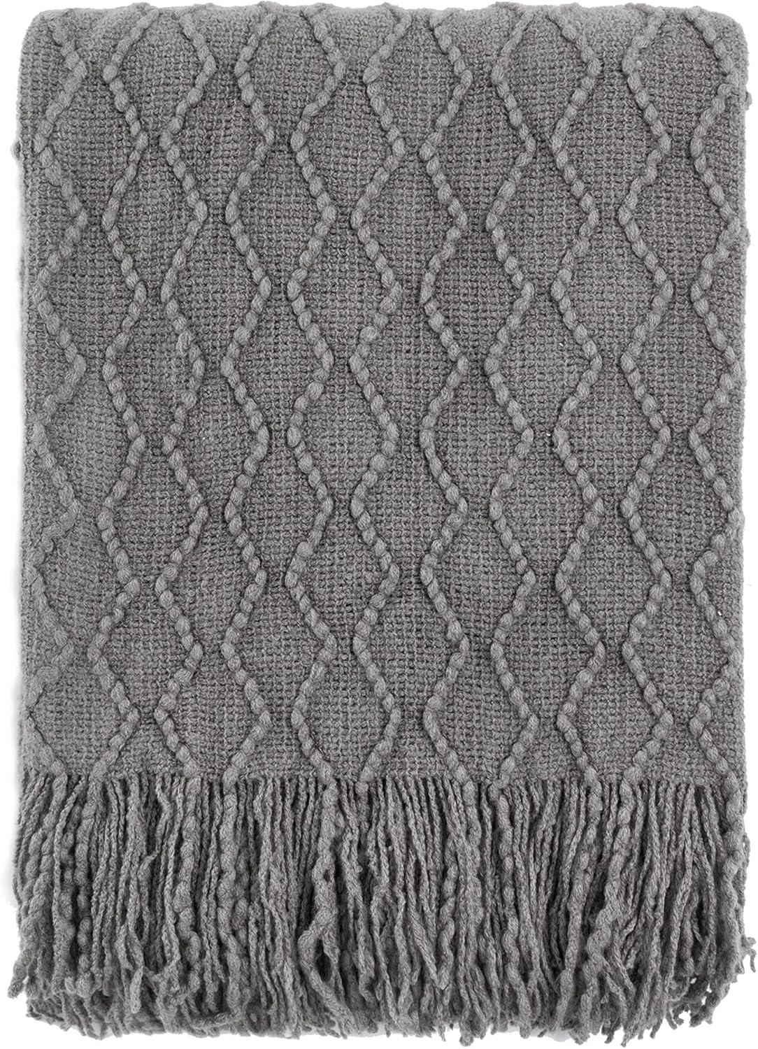 Battilo Dark Grey Throw Blanket for Couch, Textured Solid Grey Blanket Throw, Knitted Bed Throws for Foot of Bed, 50"x60"