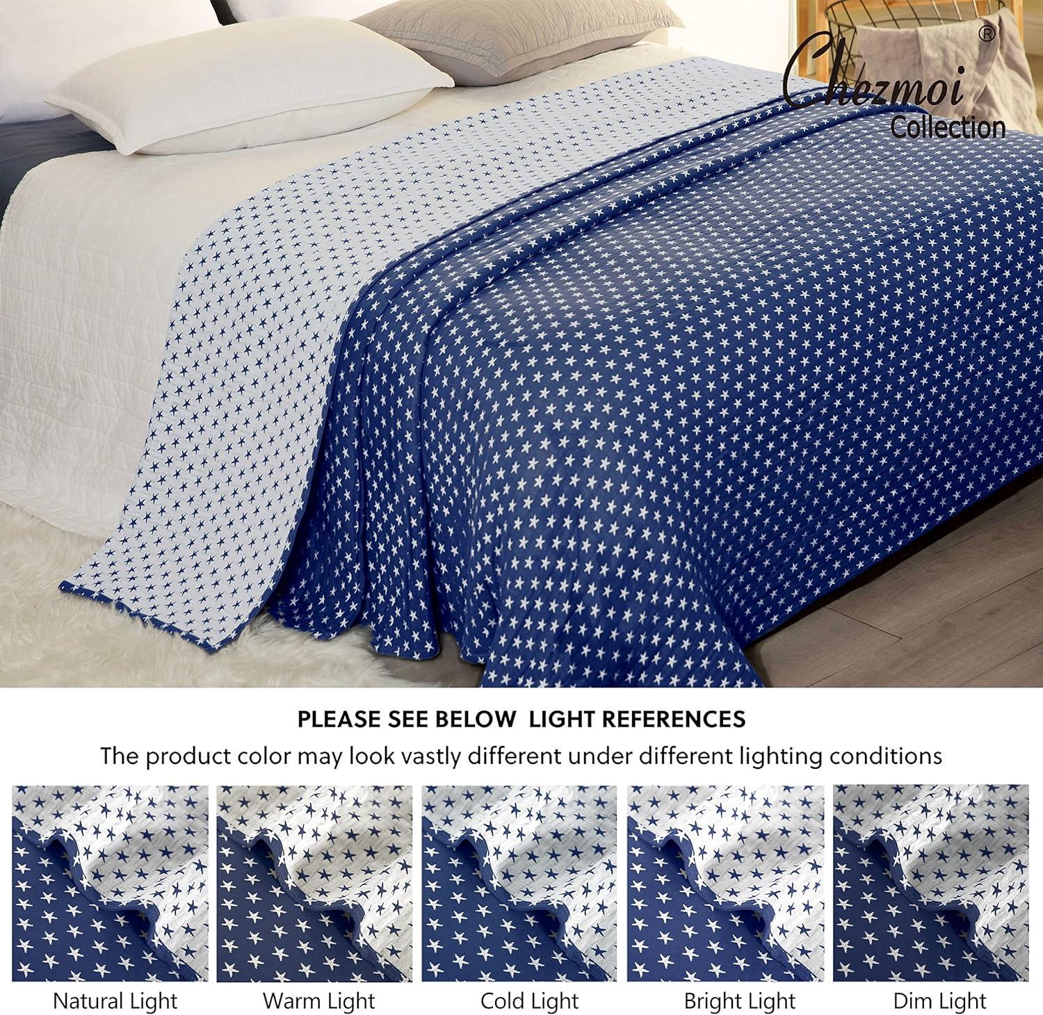 Sterling Creek Dawson Navy White Star Muslin Blanket Queen Three Layers Lightweight Breathable Cotton Gauzy Blanket Queen