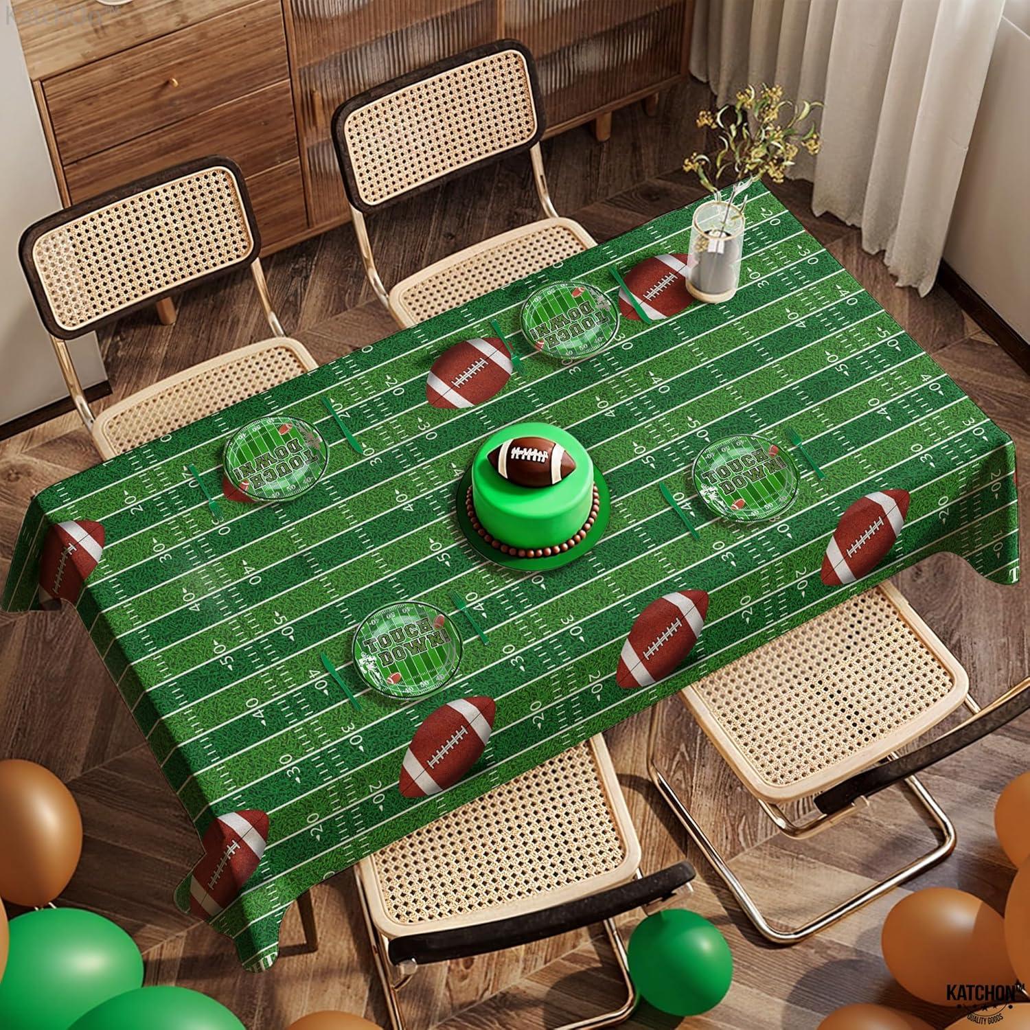 Juvale 3 Pack Football Plastic Tablecloth for Game Day Party, Green Table Cover (54 x 108 in)