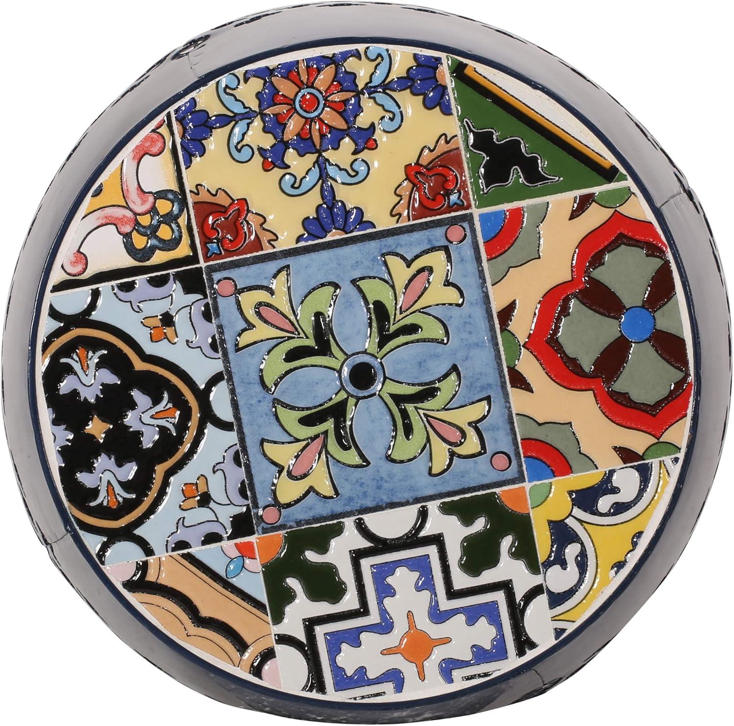 GDF Studio Kalyse Outdoor Lace Cut Side Table with Tile Top, Dark Blue and Multicolored