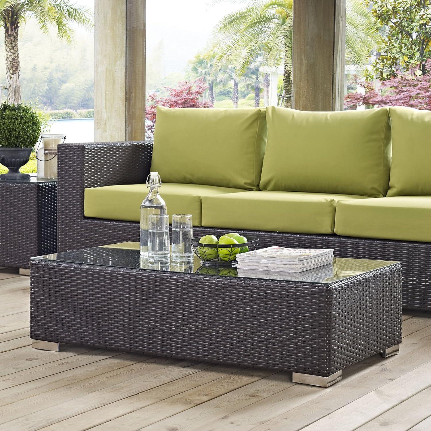 Espresso Brown Aluminum and Rattan Outdoor Coffee Table