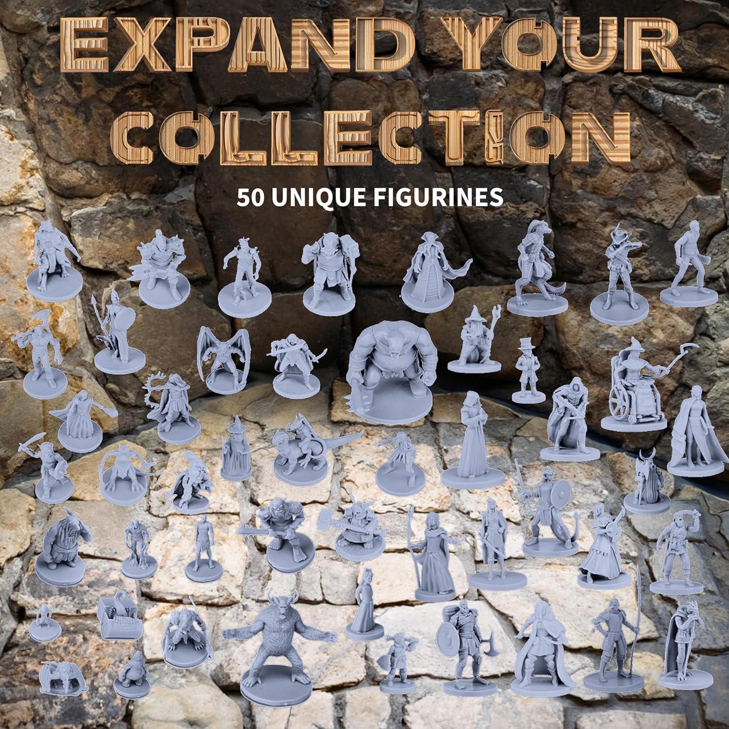 50 Unique Miniatures Fantasy Tabletop RPG Figures for Dungeons and Dragons, Pathfinder Roleplaying Games. Bulk unpainted, Great for D&D